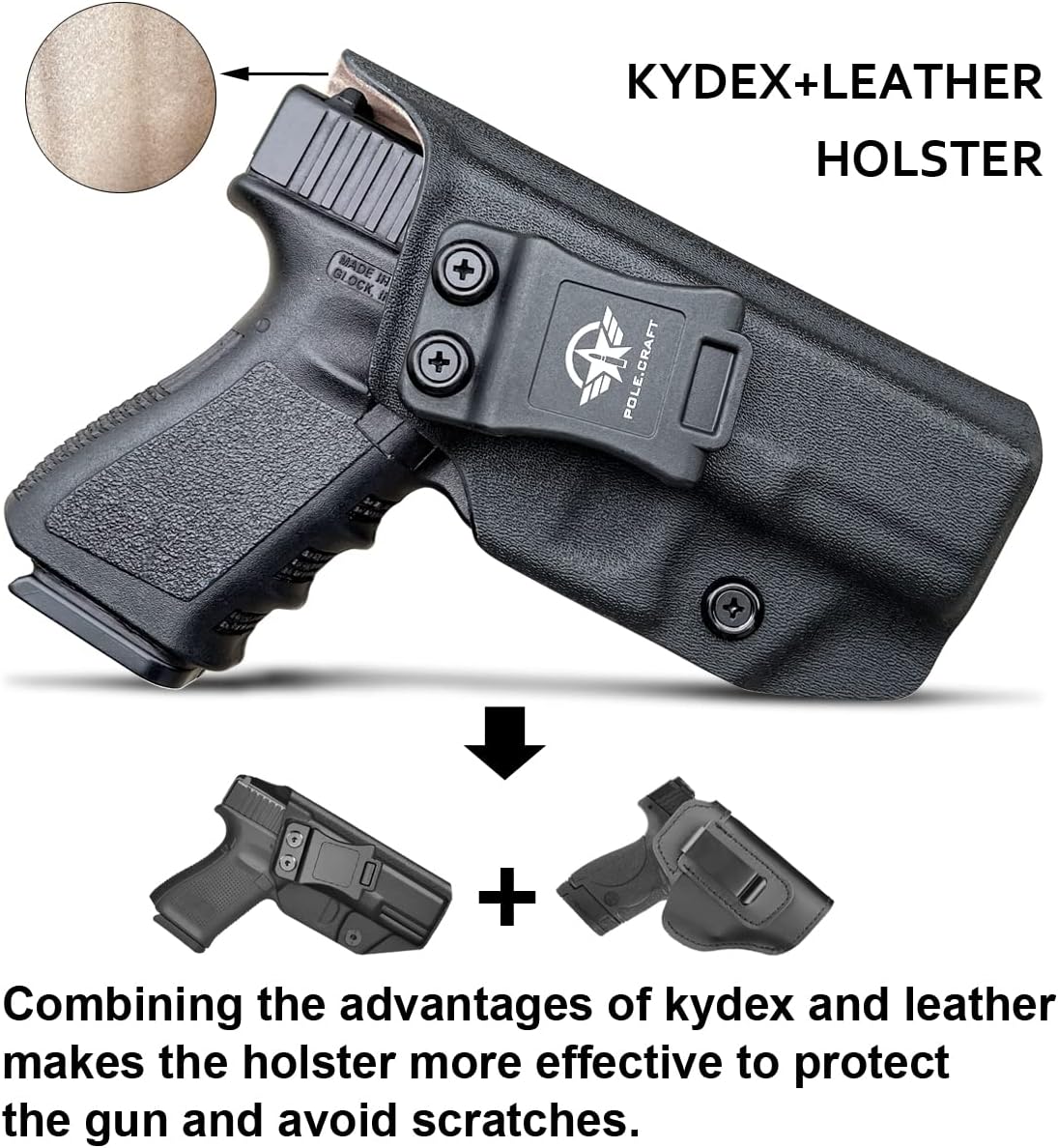IWB Funda de cuero Kydex compatible con Glock 19 19X 25 44 45 (Gen 3 4 5)  Glock 23 32 (Gen 3 4) Pistola – Cintura interior oculta para G19 G19X G23