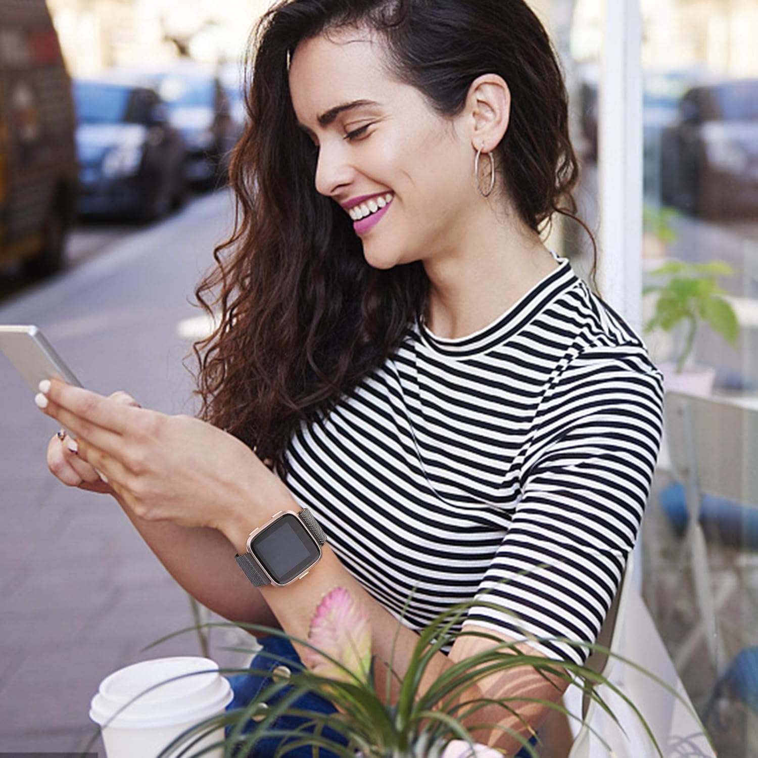 Amzpas – Bandas compatibles con Fitbit Versa 2  Fitbit Versa SEFitbit Versa LiteFitbit Versa, correas de malla de acero inoxidable transpirable