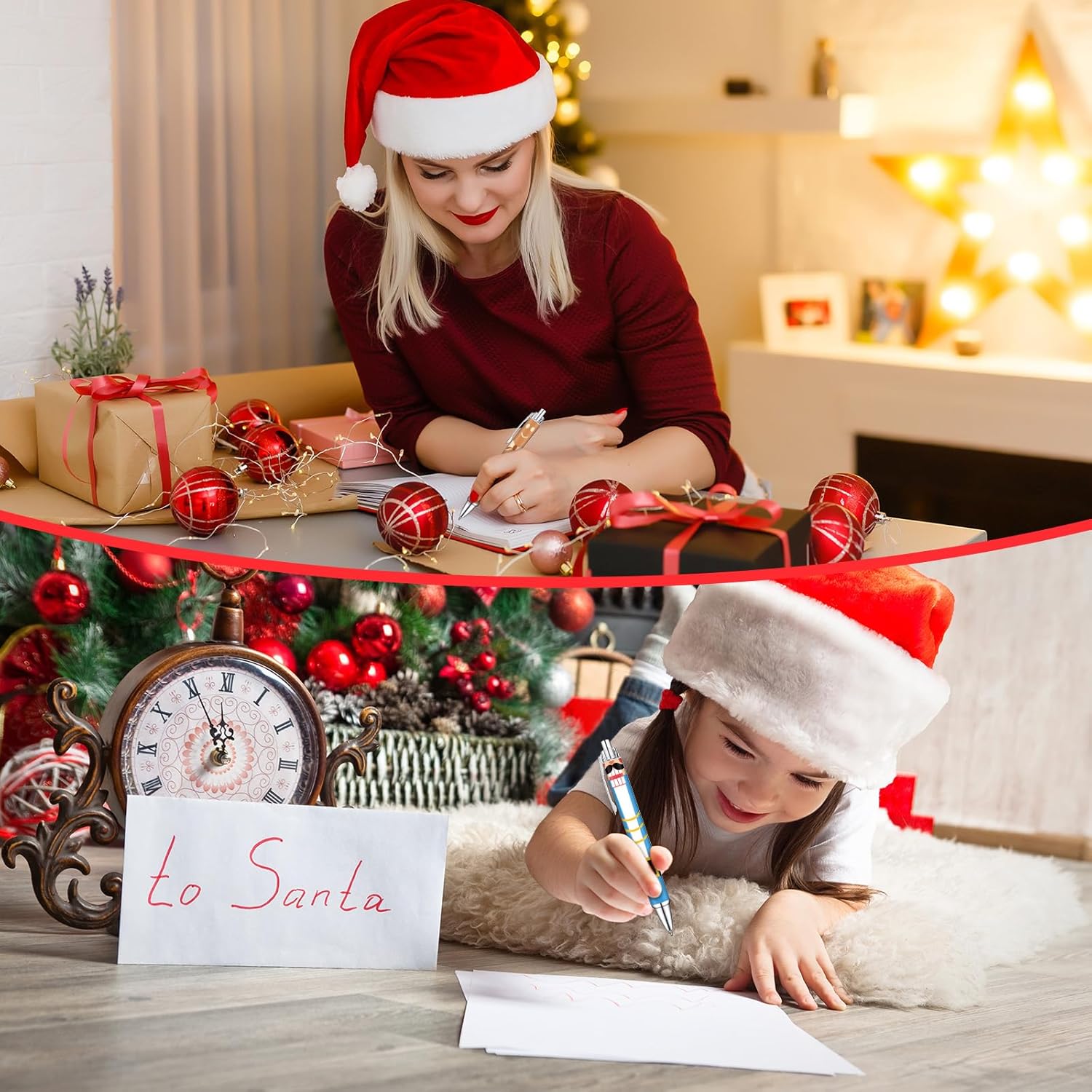 48 bolígrafos de Navidad, bolígrafos retráctiles de tinta de gel, coloridos y lindos bolígrafos de Navidad, tinta negra, suministros escolares de