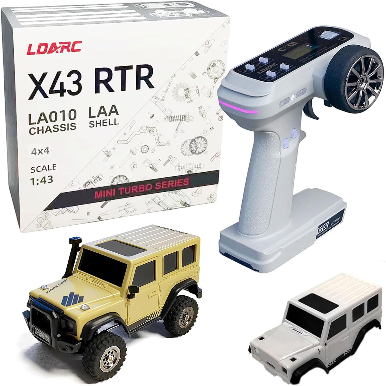 captainrc LDARC RC Crawler 143 RTR Mini 4WD RC Rock Truck 2.4Ghz Hobby Grade RC Car Model Mini RC Buggy, viene con un cuerpo blanco DIY (amarillo