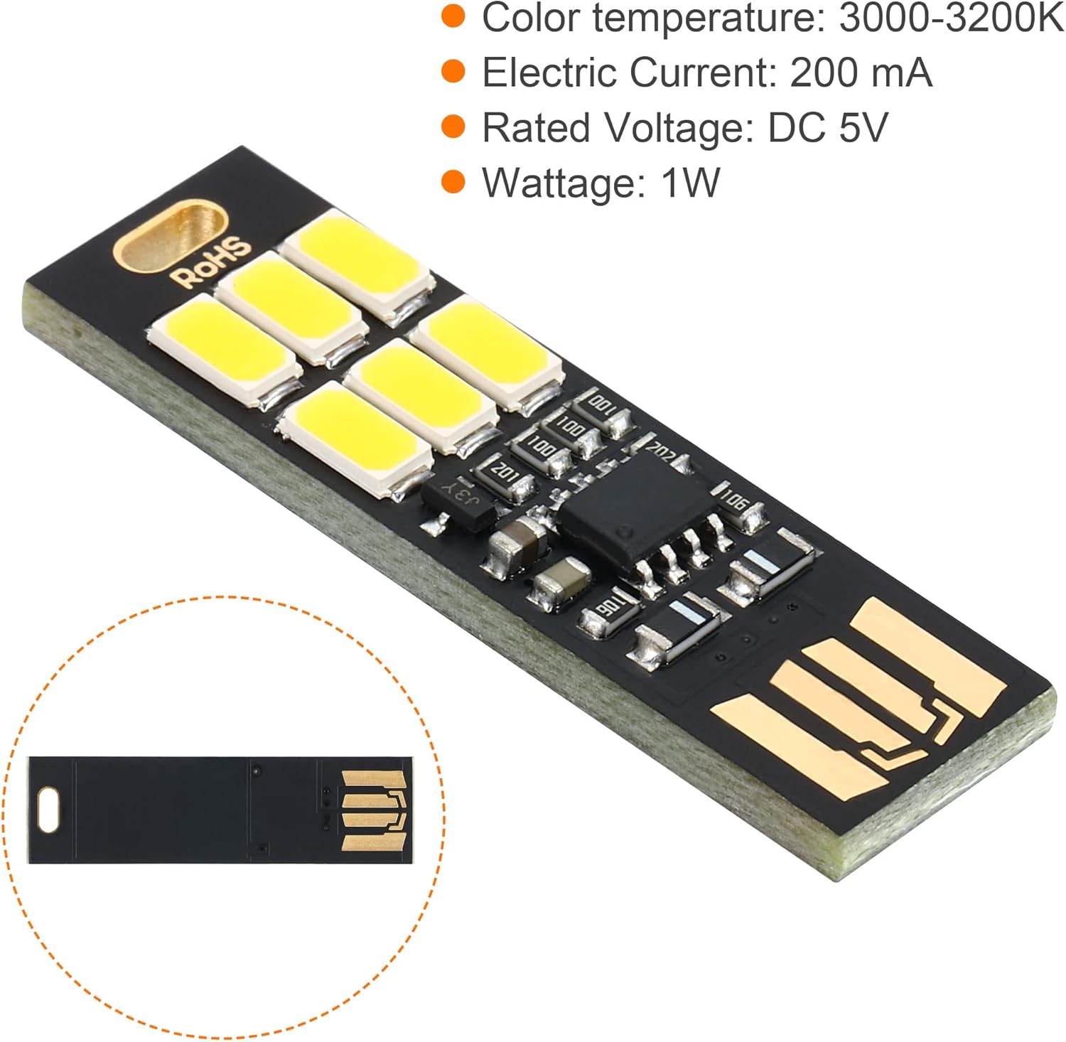 PATIKIL 3000-3200K Mini USB LED Light, paquete de 2 1W portátil táctil luz nocturna módulo de lámpara delgada para camping teclado portátil, luz