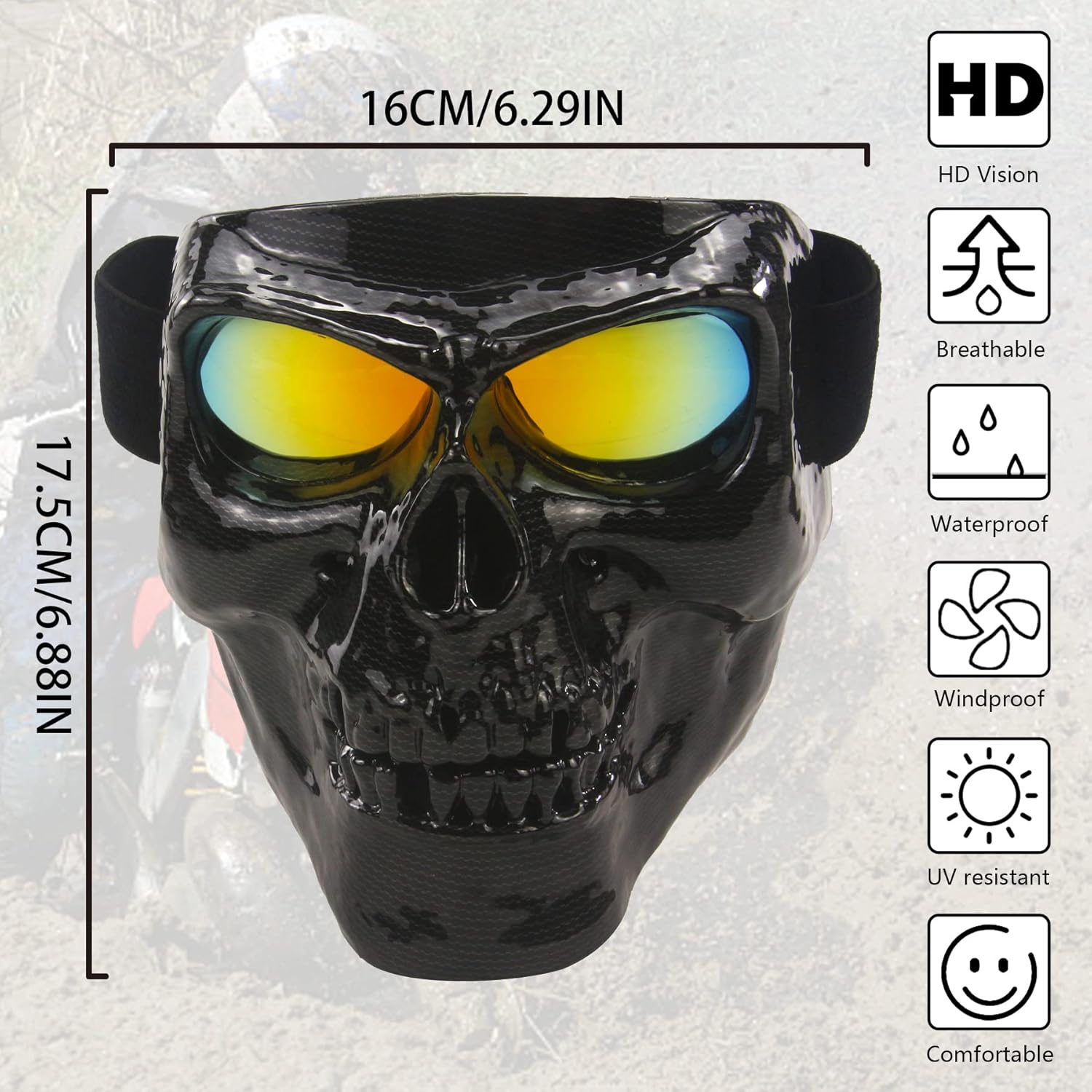 BOROLA Máscara de cara fea a prueba de arena con lente polarizada para motocicleta Off-Road Riding Cómic Role Cos máscara