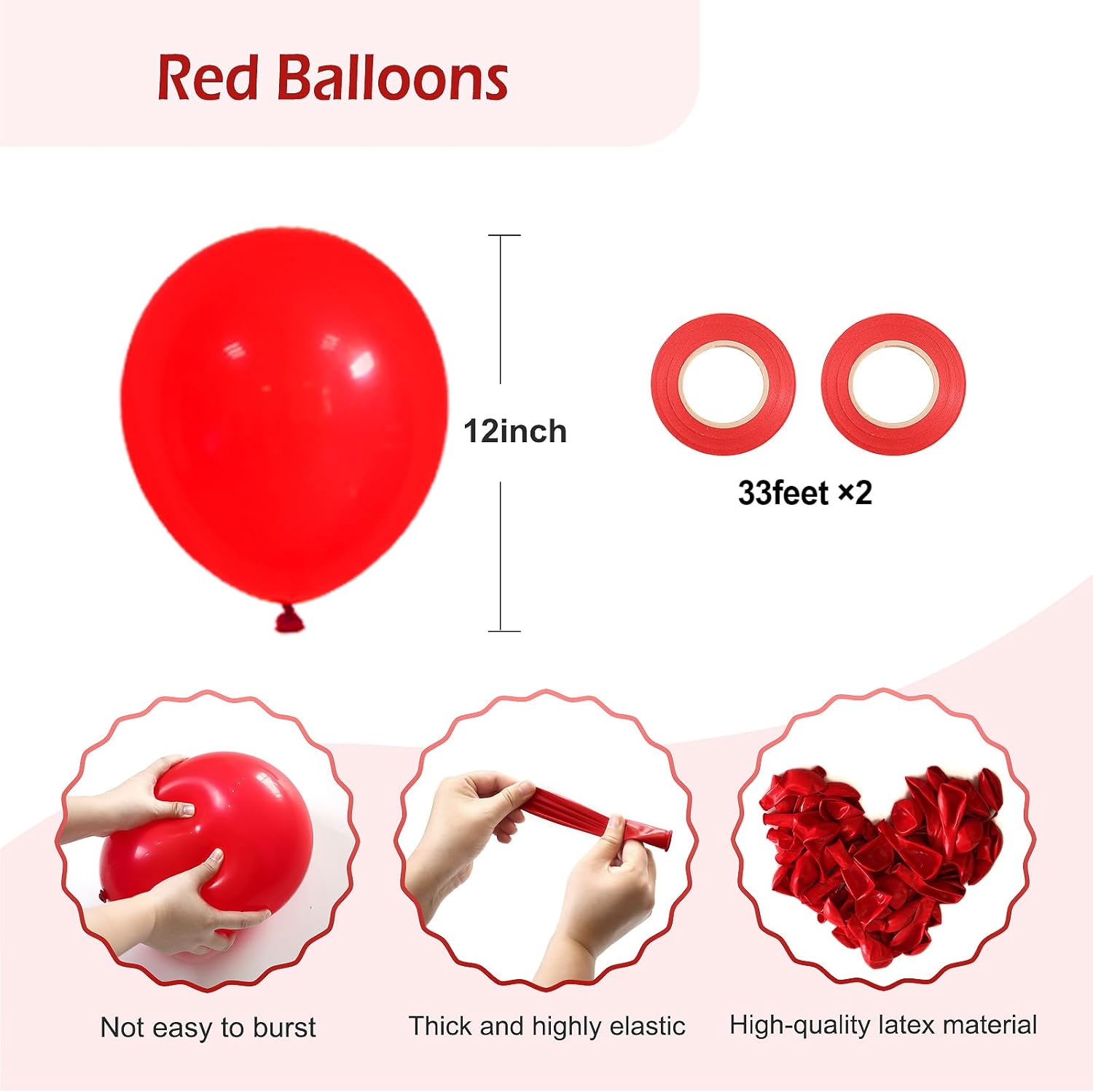 Globos rojos de 12 pulgadas, paquete de 70 globos de látex rojos para fiesta, calidad de helio, para cumpleaños, graduación, baby shower, San