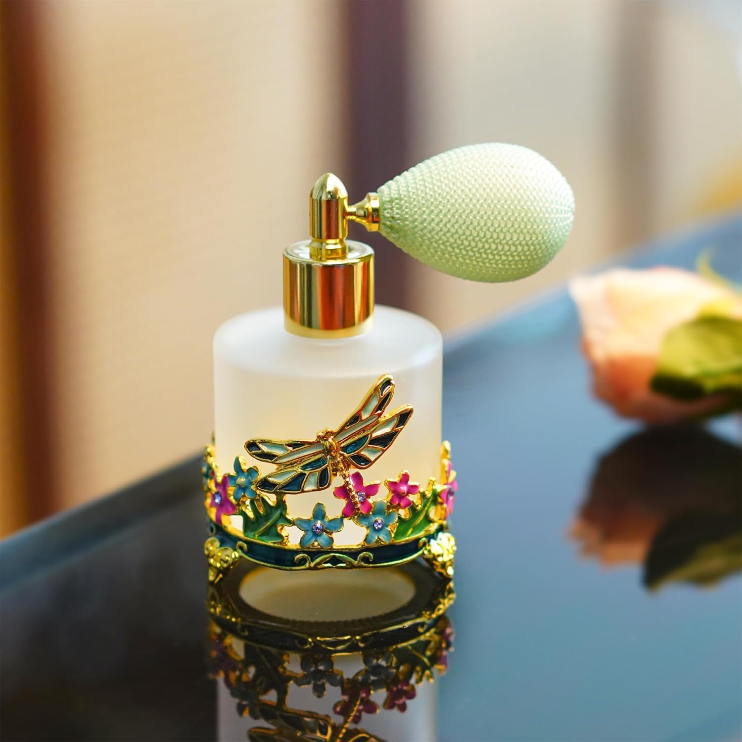 YU FENG Botella de perfume recargable esmerilada de 0.6 fl oz, botella de perfume de vidrio redonda pintada a mano vacía de perfume de viaje