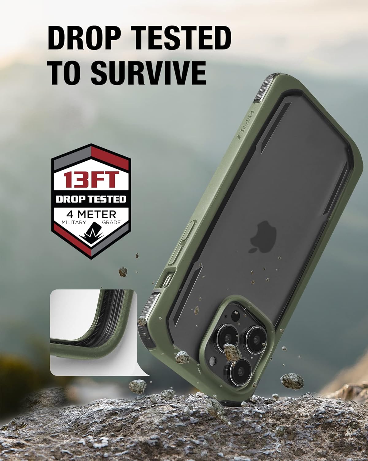 RAPTIC Funda segura para iPhone 14 Pro Max, protección contra caídas de 13 pies de grado militar, a prueba de golpes y arañazos, funda protectora no