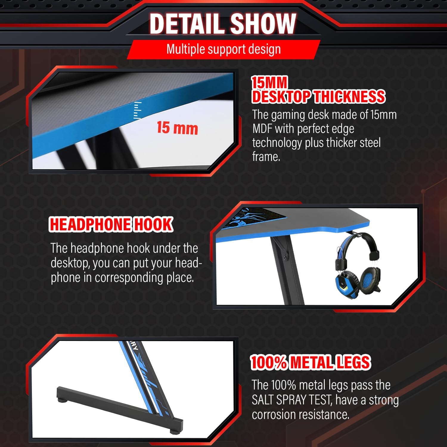 MGHH Escritorio para juegos de 47 pulgadas, escritorio para computadora en casa, oficina, en forma de Z, ergonómico, simple, mesa de juegos de PC