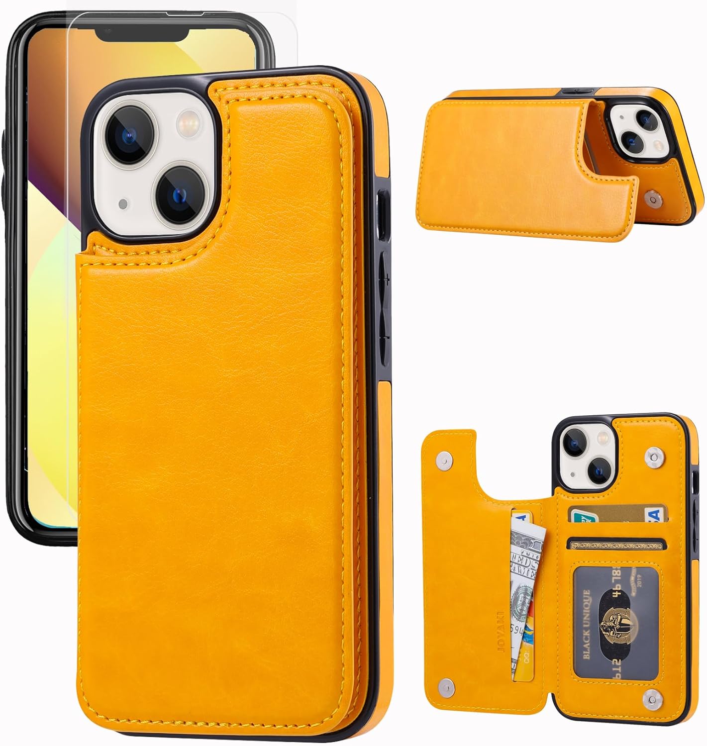 Funda tipo cartera compatible con iPhone 13, funda protectora delgada con tarjetero, piel sintética de alta calidad con ranuras para tarjetas con