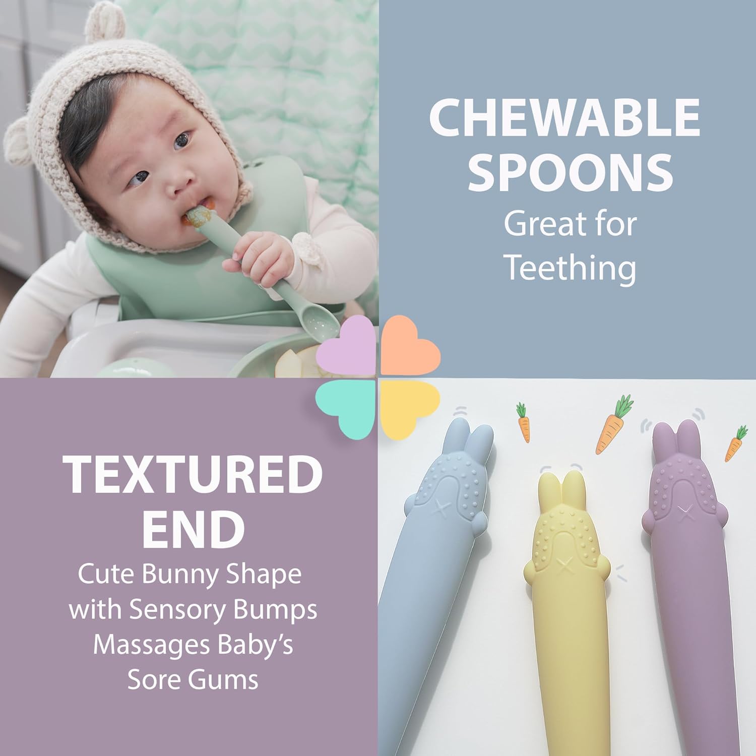 Cucharas de silicona para alimentación para bebés, primera etapa, utensilios flexibles para el destete de bebés y padres y bebés, autoalimentación y