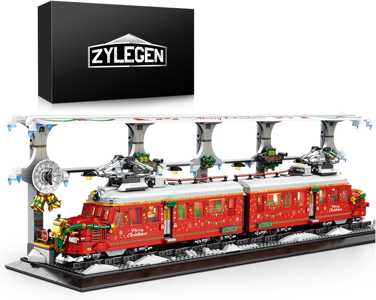 ZYLEGEN Kit de construcción de tren de Navidad con pista de tren, juego de tren de Navidad con muñeco de nieve, relleno de calcetines para niños,