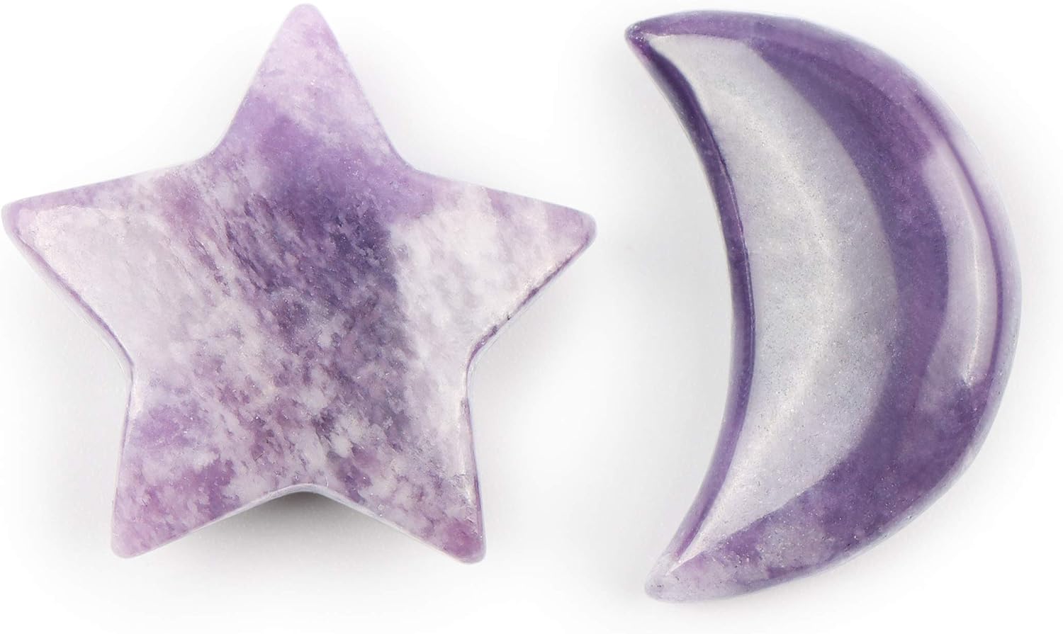 Artistone Cristal de lepidolita morada, estrella, luna, piedras preciosas en forma de chakra, cristales curativos, estrellas, lunas, piedras para