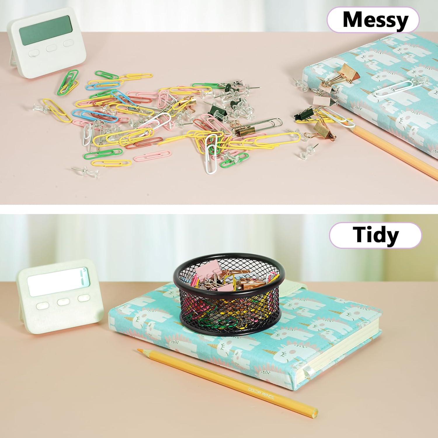 Soporte de clip de papel para escritorio, soportes de clip, soportes de malla para clips de papel de metal, organizador de clips de papel para