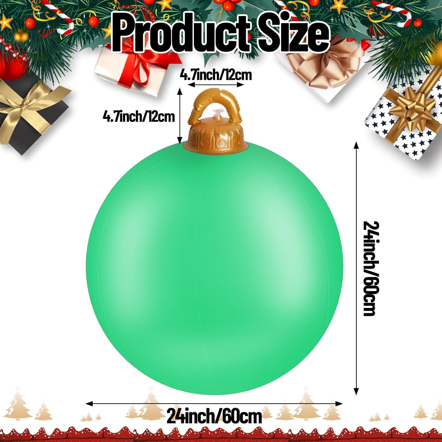 1 adornos inflables de Navidad de 24 pulgadas, adornos gigantes de Navidad de PVC, bolas de adornos de Navidad de gran tamaño para exteriores,