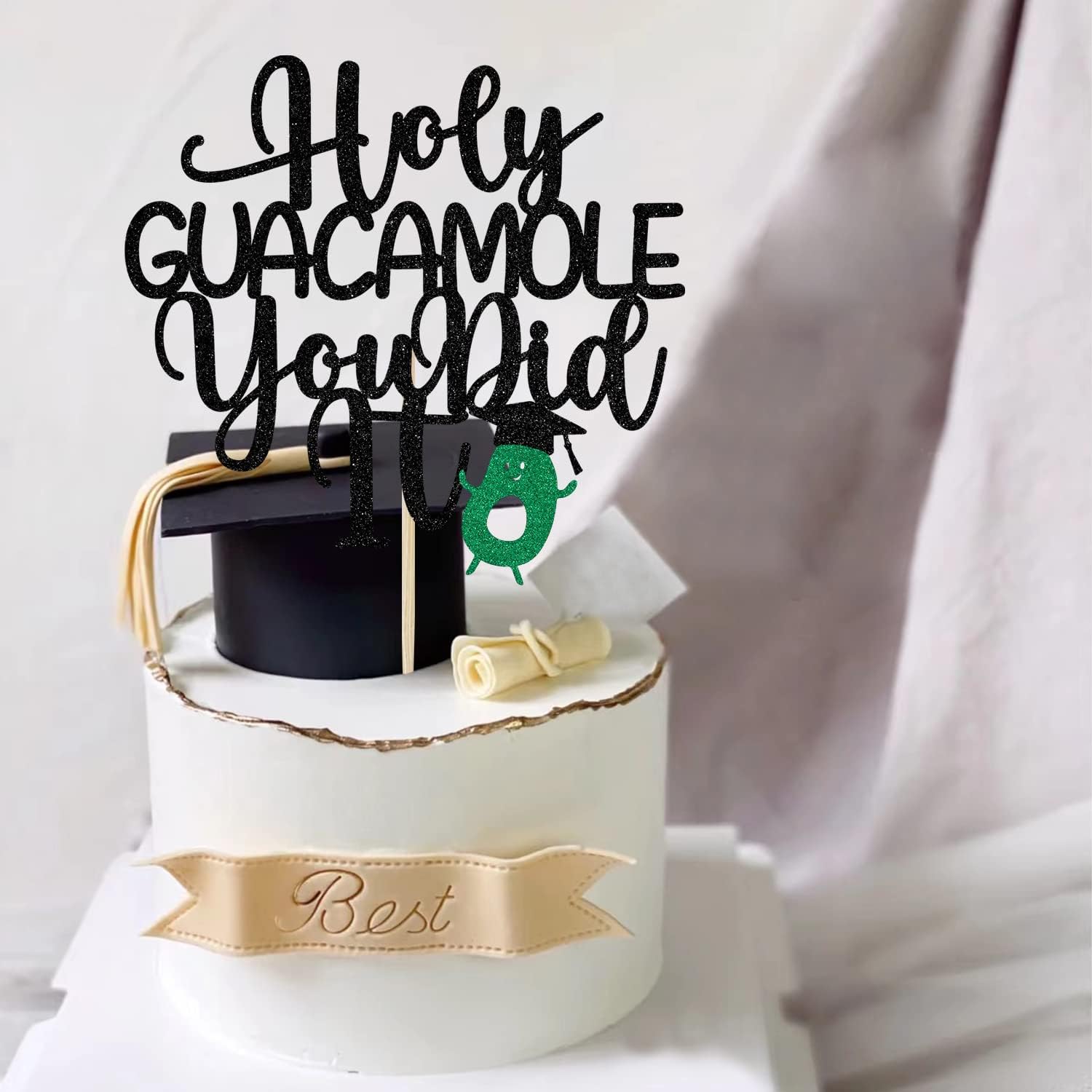 Decoración para tartas de guacamole con purpurina negra con texto en inglés “You Did It”, Holy Shit You Did ItClass of 2023Congrats Grad,