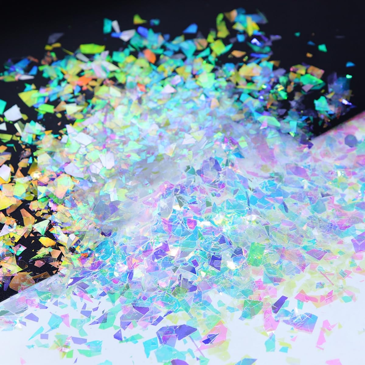 Decoración holográfica de sirena para uñas con lentejuelas iridiscentes con purpurina, 2 cajas brillantes de escoria de hielo brillante y