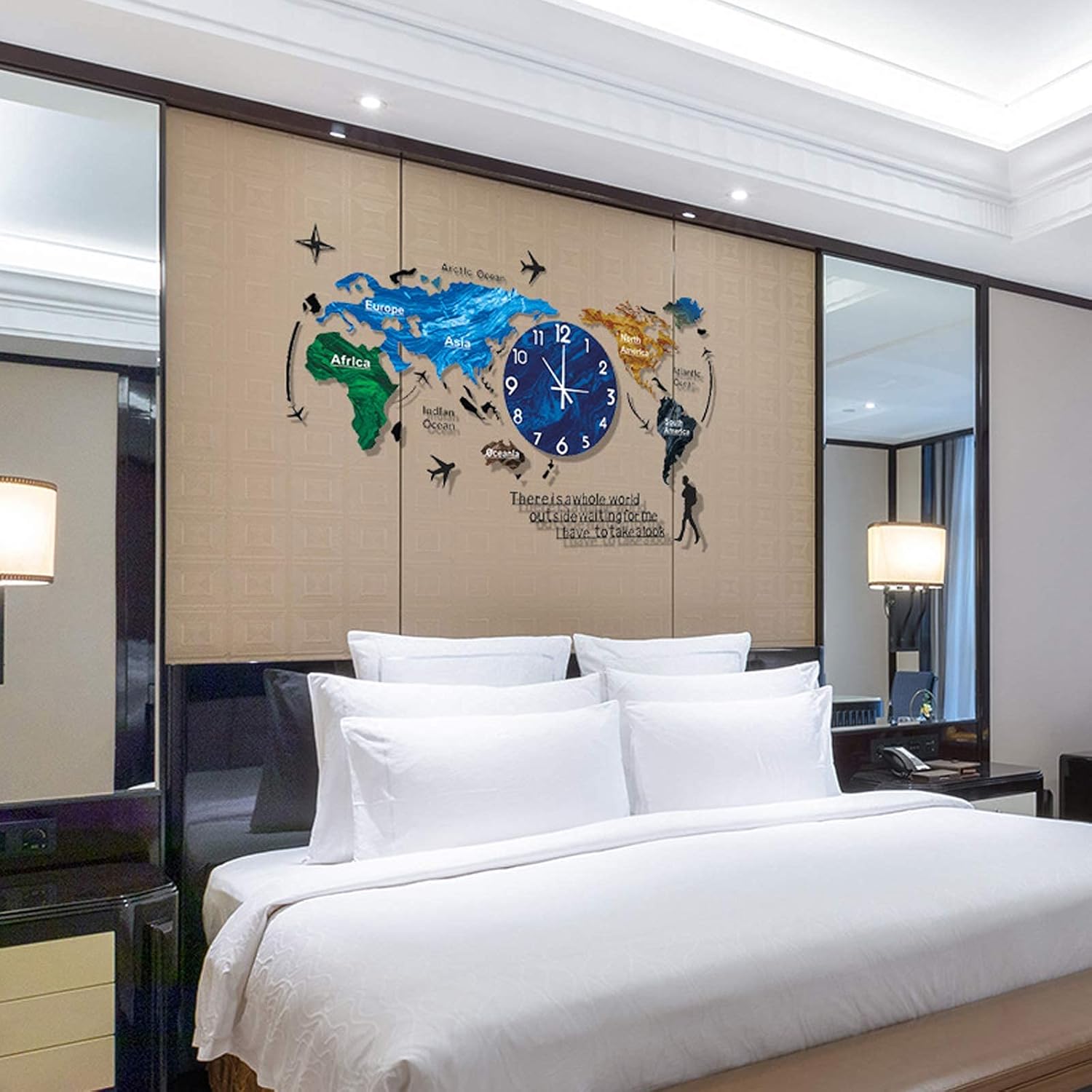 Reloj de pared con mapa del mundo, diseño moderno, pegatinas 3D, reloj colgante grande, mapa del mundo, minimalista, moderno, reloj único minimalista