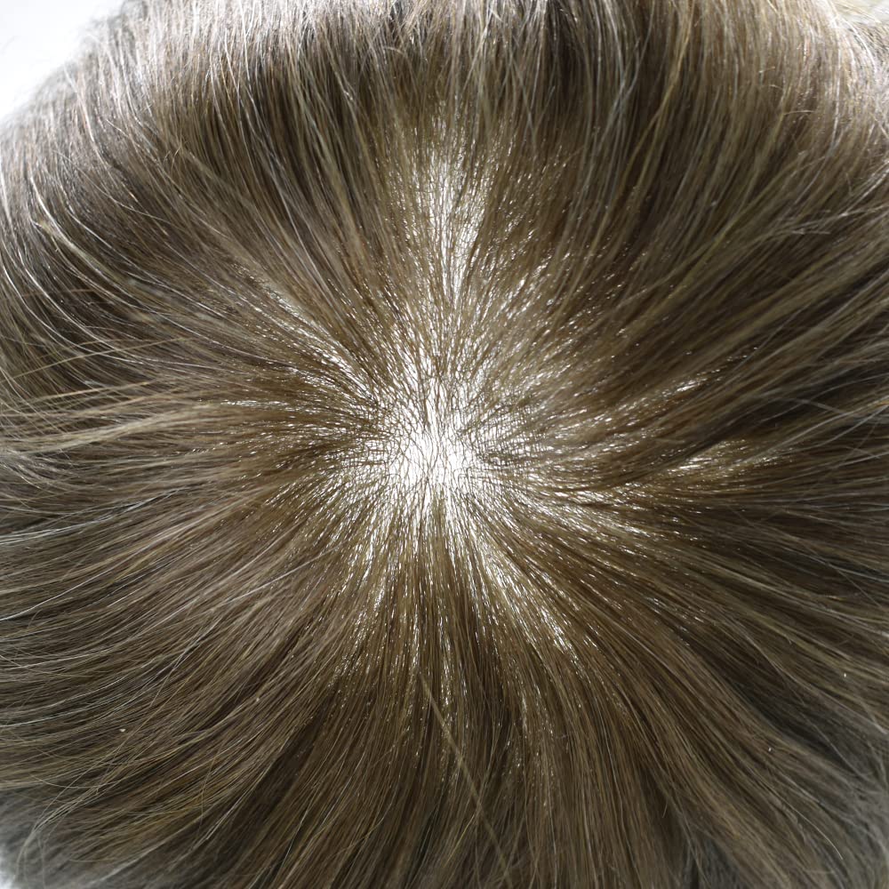 Mens Toupee Pieza de cabello humano para hombres ultra fina piel tupé para hombres V-Looped sistema de reemplazo de cabello para hombres Protesis