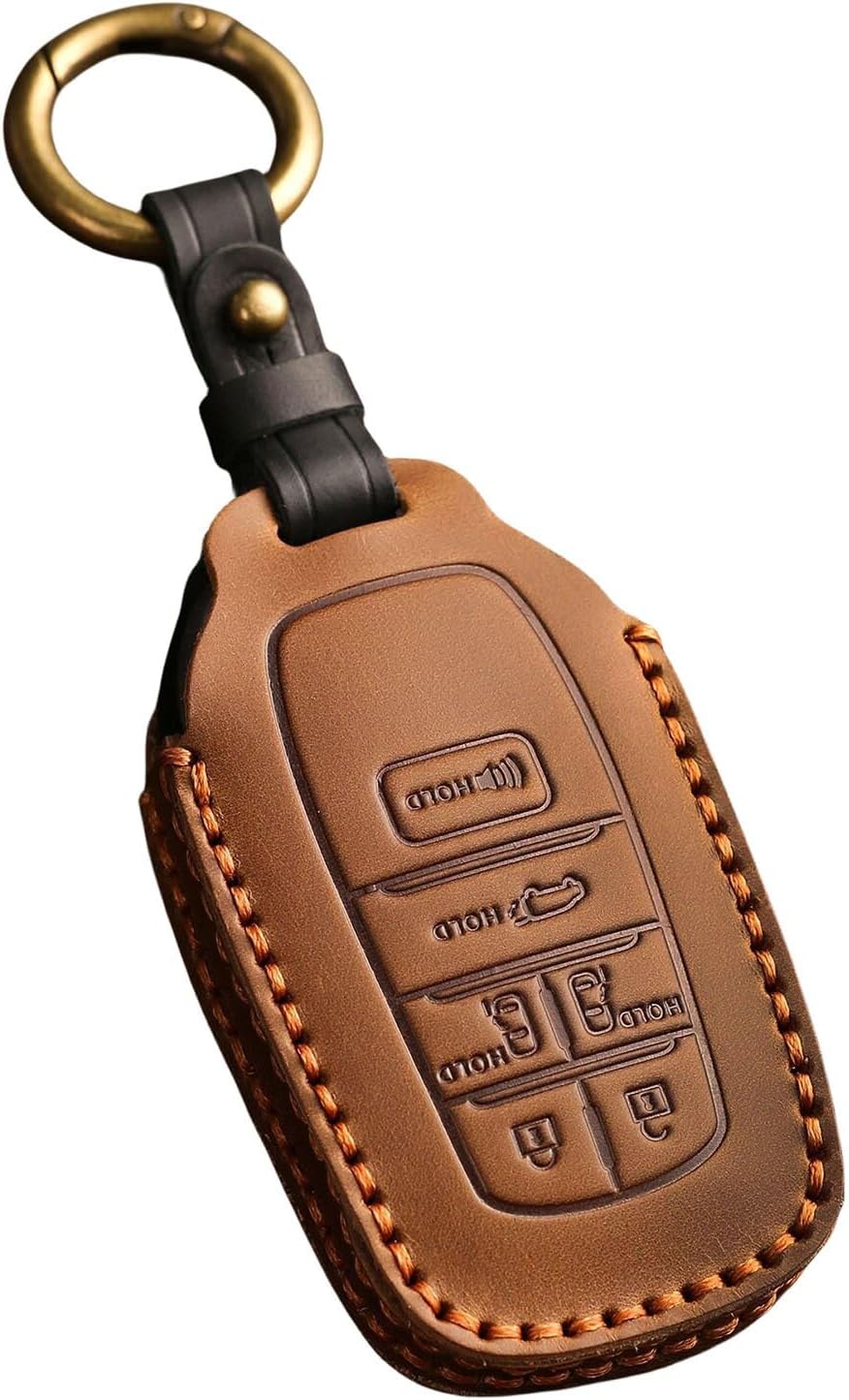 Funda de cuero prémium para llavero de automóvil para Toyota con llavero compatible con Sienna, Marrón