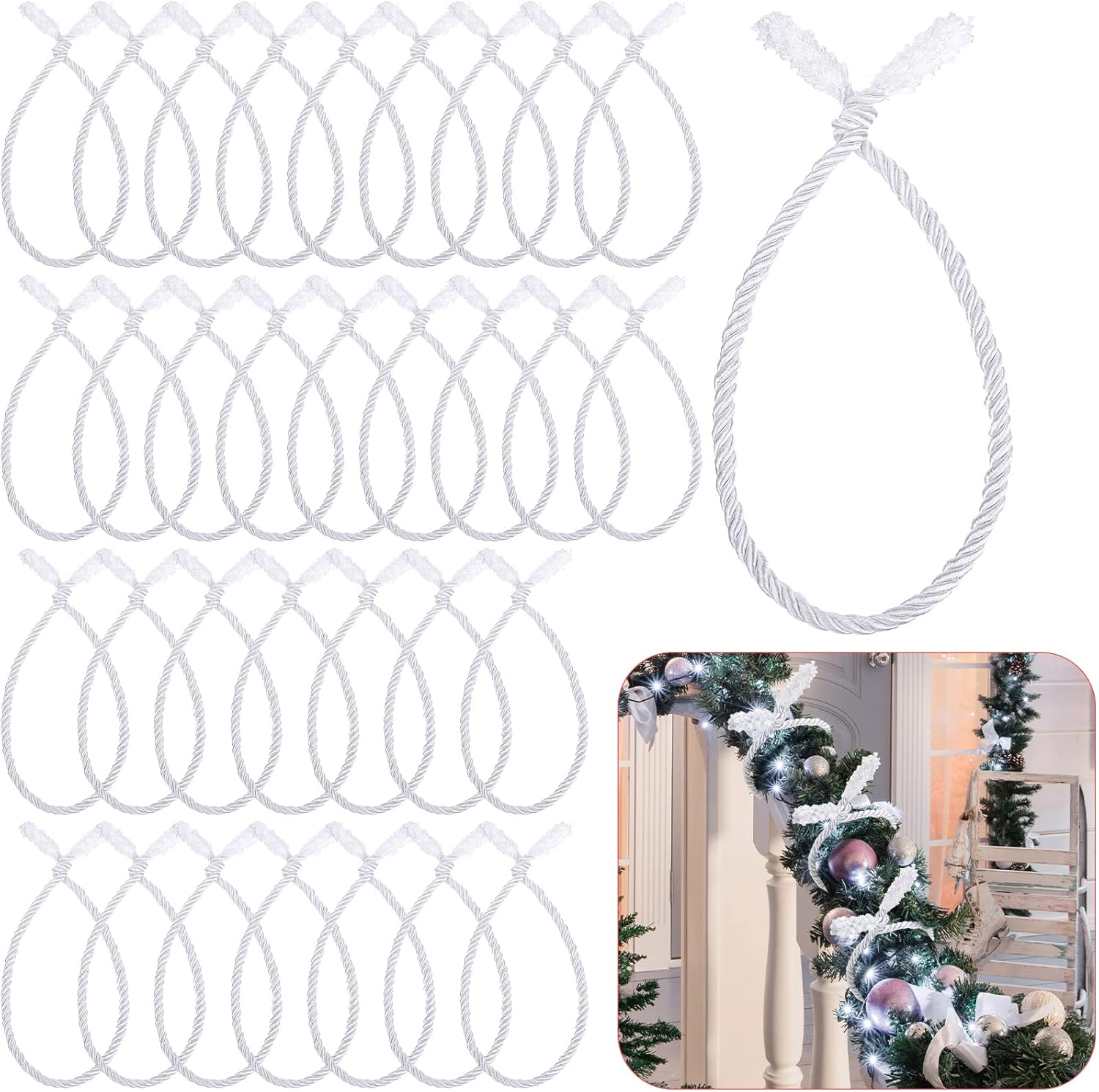 Guirnalda de Navidad de 20 pulgadas, lazos decorativos de Navidad para barandilla, lazos giratorios reutilizables y flexibles para Navidad,