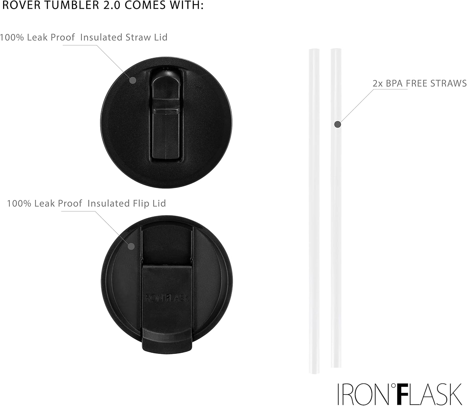 IRON FLASK Rover 2.0 – Vaso de 32 onzas, 2tapas (con pajilla  abatible), botella de acero inoxidable con aislamiento al vacío, moderno, doble capa,