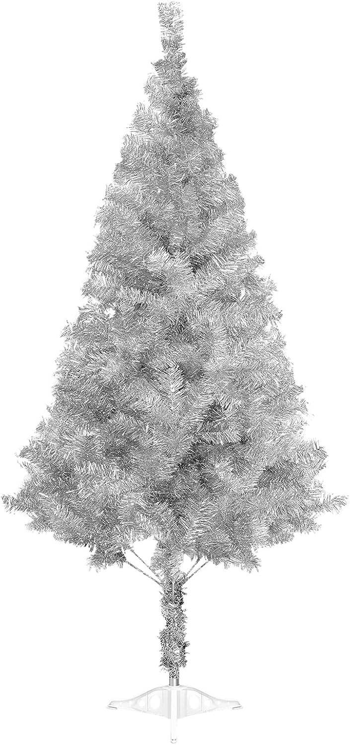 Árbol de Navidad plateado de 5 pies para el hogar, oficina, decoración de fiesta, árbol de Navidad de oropel artificial para Navidad, decoración de
