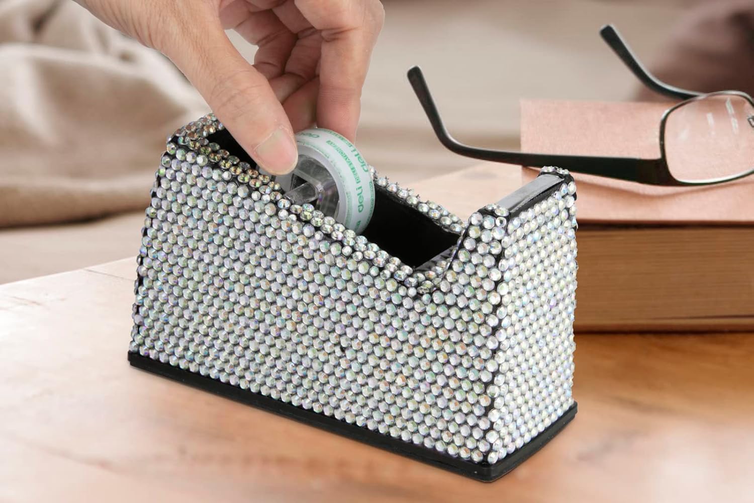 sugarchef Bling Rhinestone – Kit de papelería hecho a mano, 5 piezas, soporte para lápices, organizador de pinceles, grapadora, dispensador de