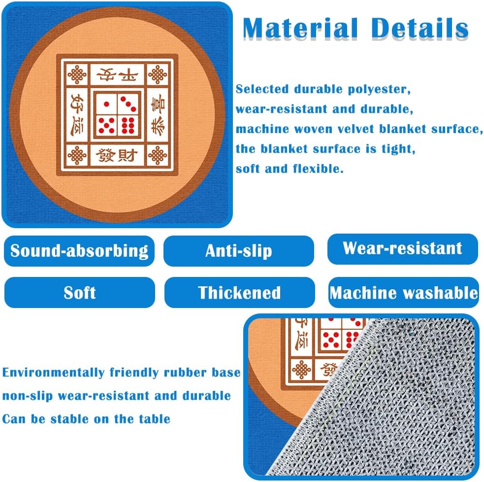 Mahjong Mat, cubierta antideslizante y de reducción de ruido, 30.7 pulgadas de largo x 30.7 pulgadas de ancho (30.7 in x 30.7 in), mantel de