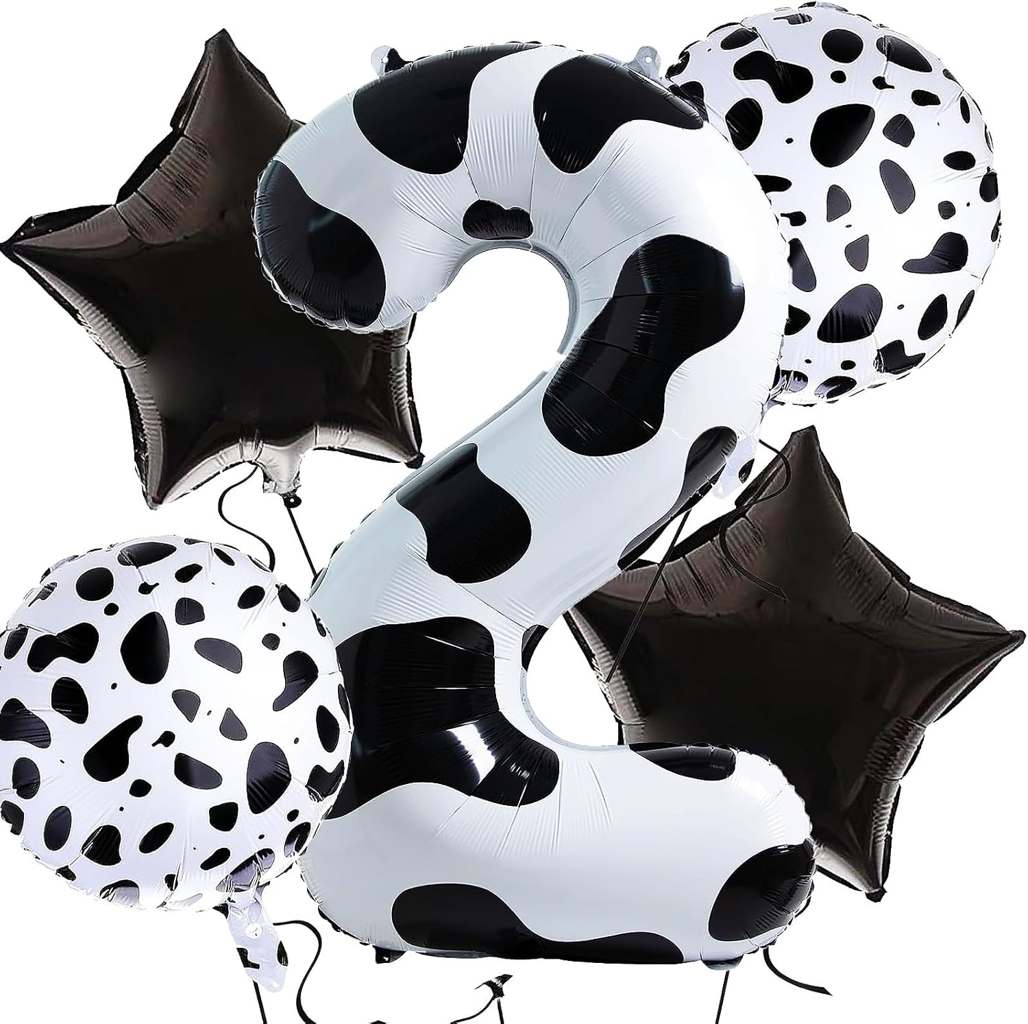 5 globos con estampado de vaca, globos de número de 40 pulgadas, 2 globos con estampado de vaca blanca, globos temáticos de vaquera occidental para
