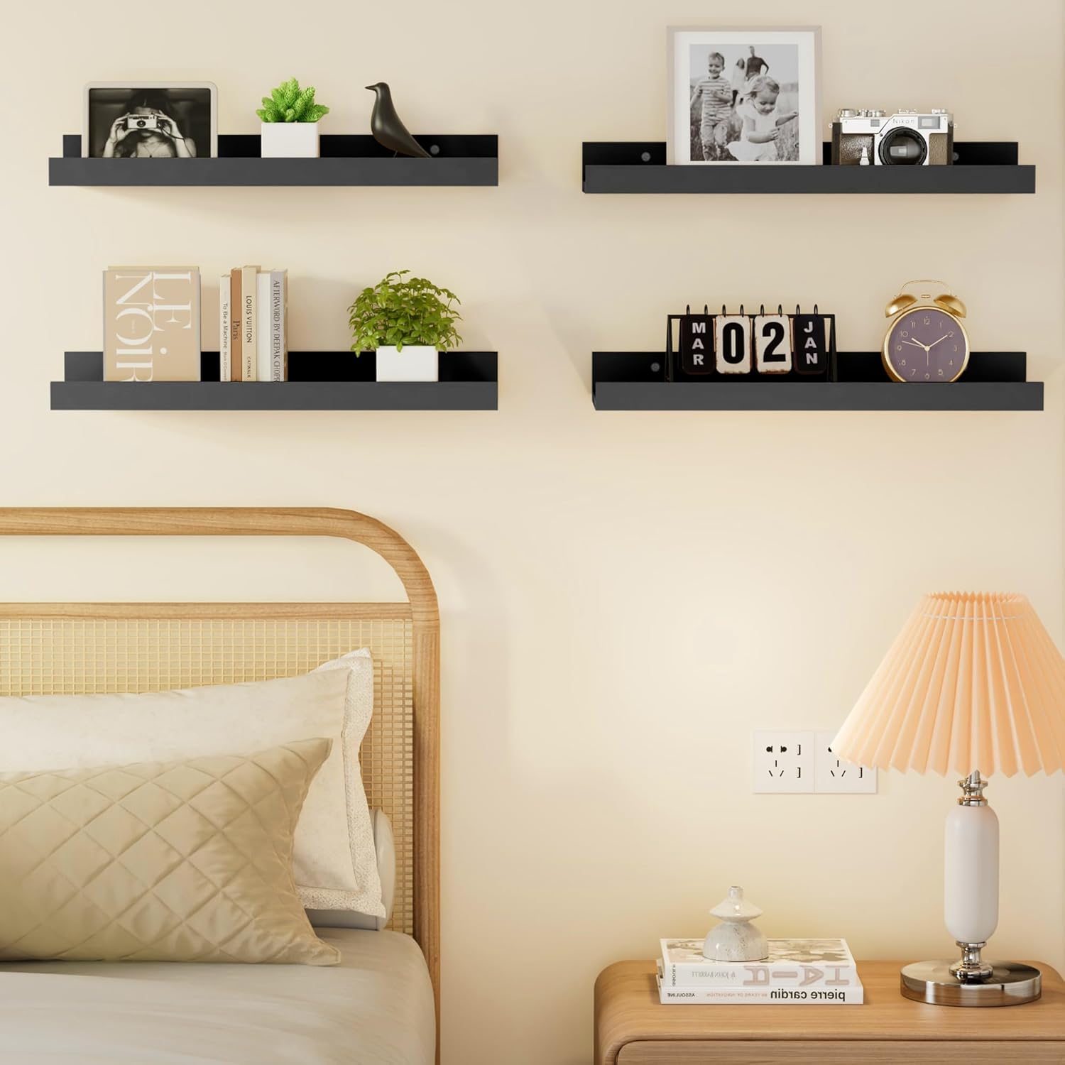 Xeapoms Juego de 4 estantes flotantes para pared, estantes de pared de exhibición para decoración de pared, estantes de baño montados en la pared