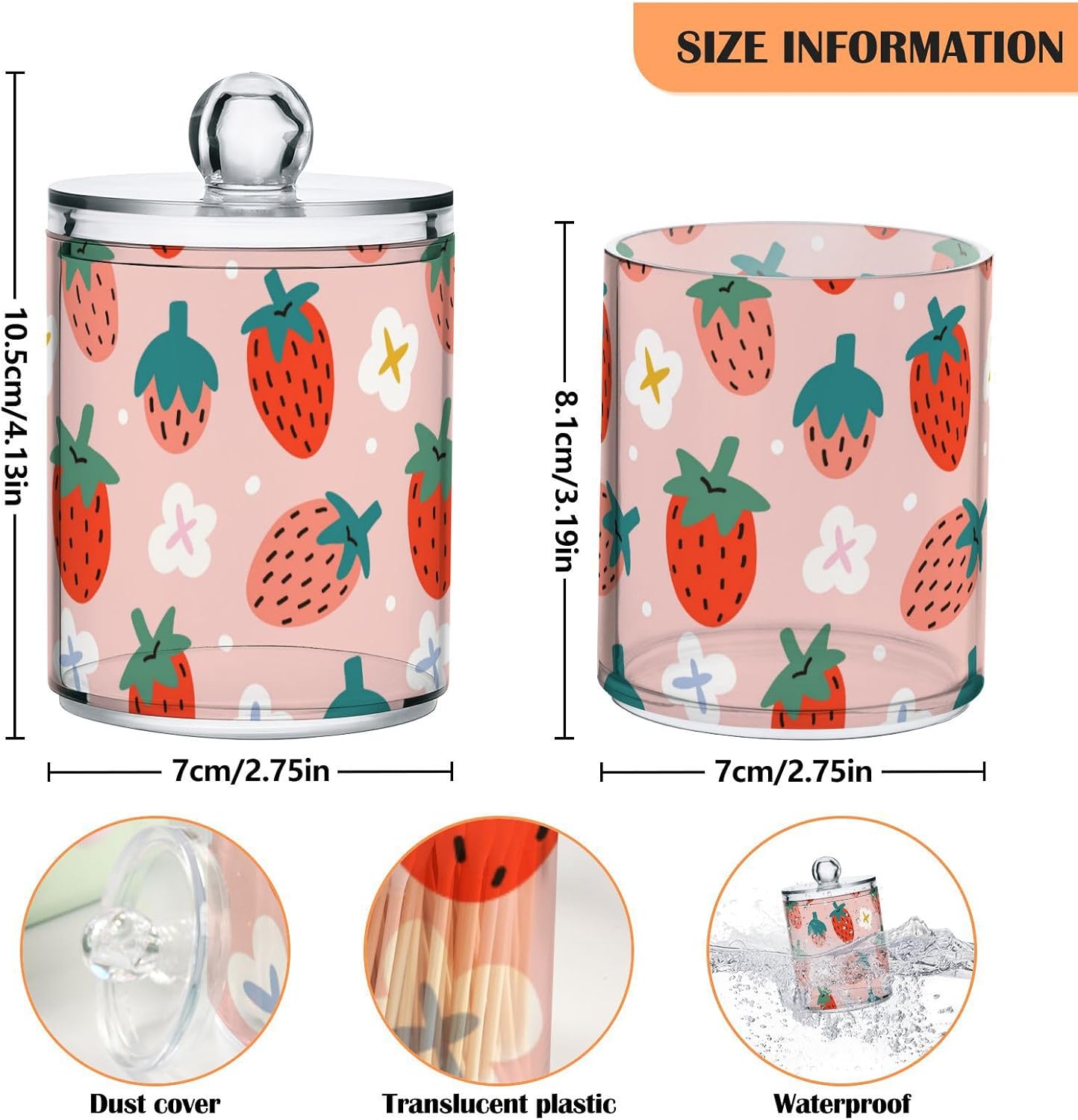 ZOEO Juego de 2 recipientes para baño, con diseño de bayas de verano, fresas, de plástico transparente, dispensador de tarros de almacenamiento de