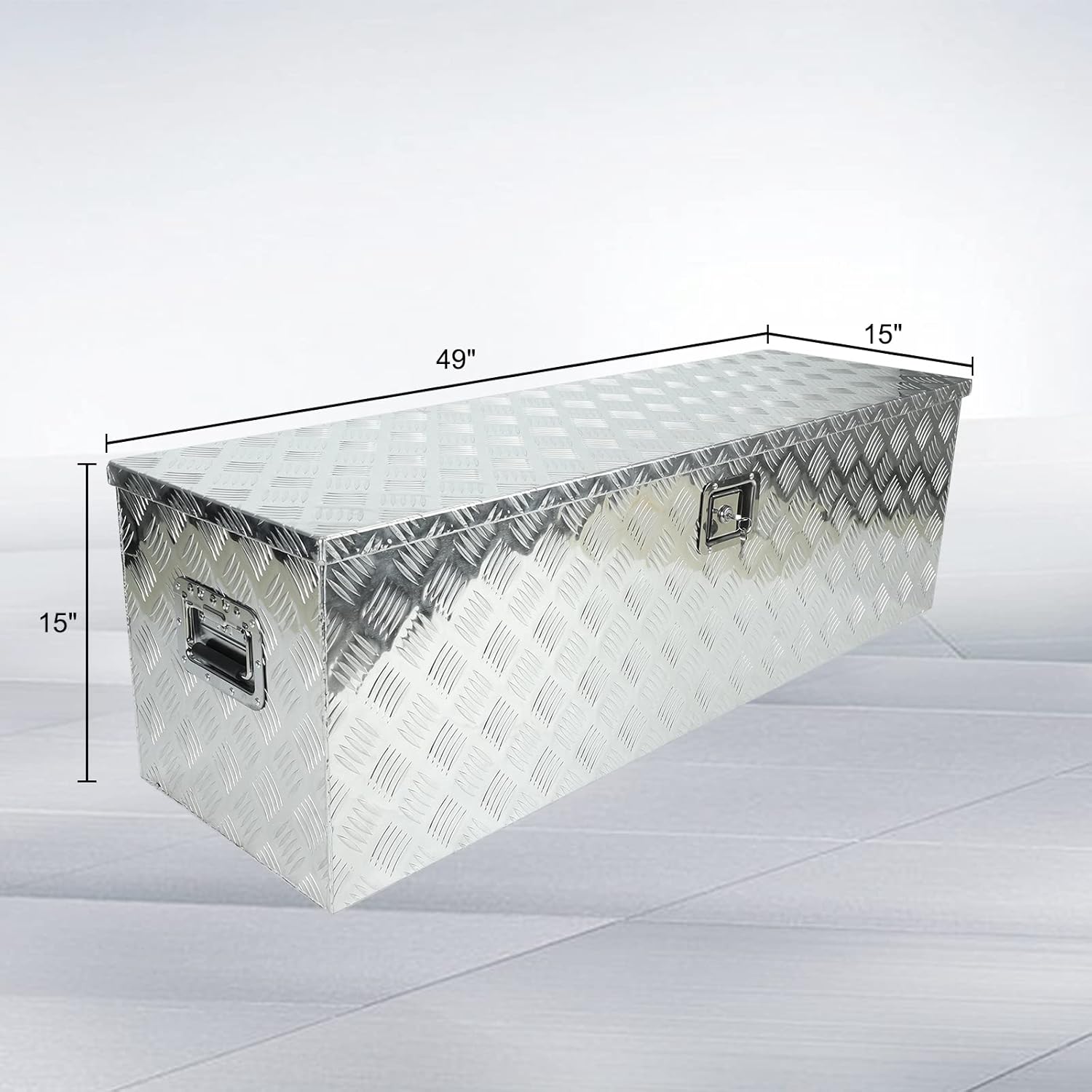 Caja de herramientas de aluminio plateado de 49 x 15 x 15 pulgadas, caja de herramientas con cerradura y llave, banda de rodadura de 5 barras