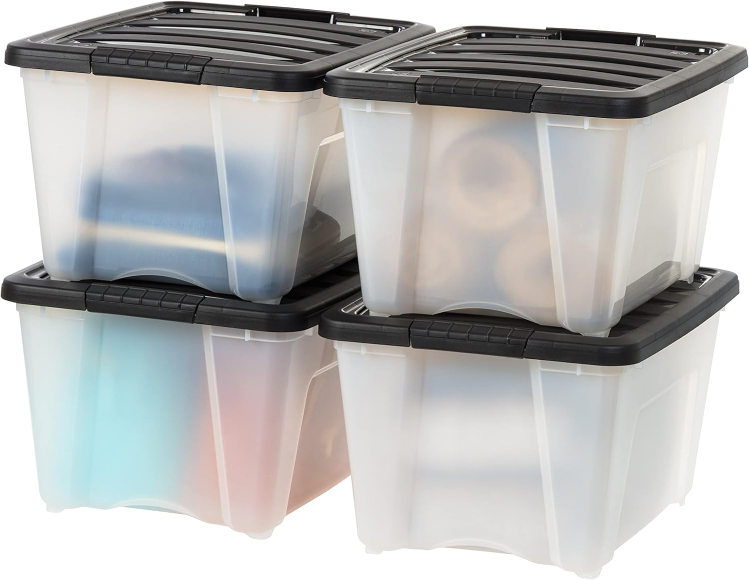 IRIS USA – Bolsa de almacenamiento de plástico de 32 cuartos de galón, paquete de 4, transparente y negro, contenedor organizador de contenedores