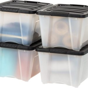 IRIS USA – Bolsa de almacenamiento de plástico de 32 cuartos de galón, paquete de 4, transparente y negro, contenedor organizador de contenedores IRIS USA – Bolsa de almacenamiento de plástico de 32 cuartos de galón, paquete de 4, transparente y negro, contenedor organizador de contenedores