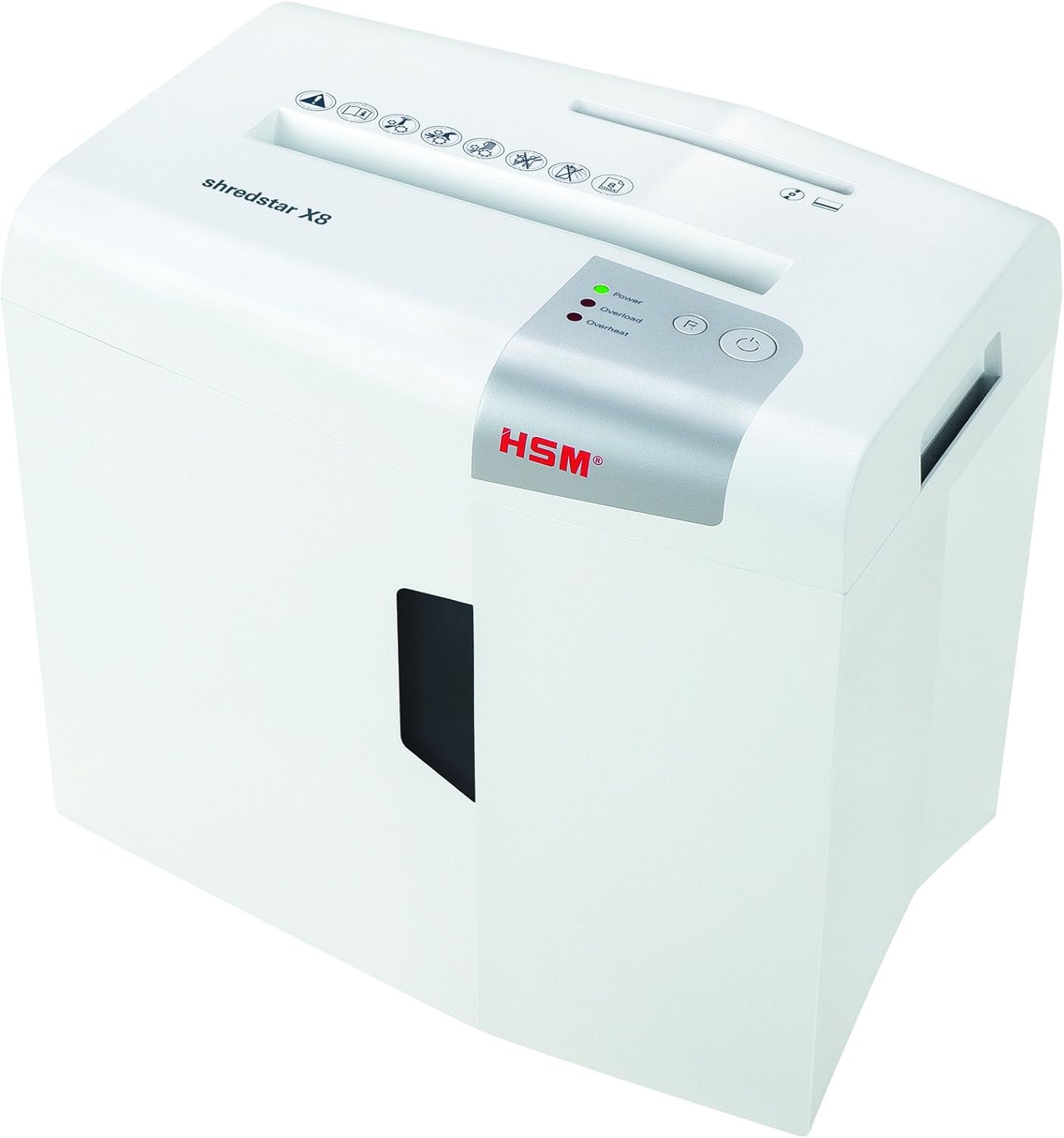 HSM Shredstar X8, trituradora de papel de 8 hojas, corte transversal, capacidad de 4.8 galones con ranura separada para CD, color blanco