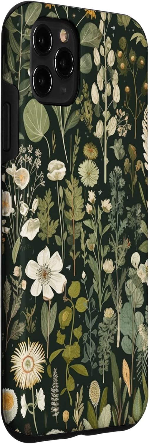 Funda para iPhone 11 Pro Max Olive Green Boho Botanical Wildflowers