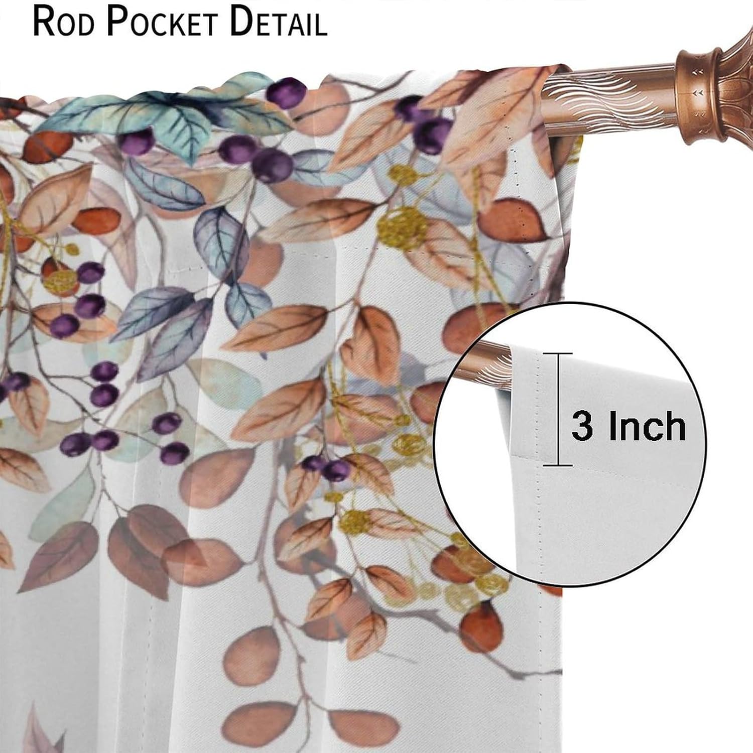 Cortinas de cocina de calabaza otoñal, rústicas, de otoño, hojas de acuarela, impresiones artísticas opacas con bolsillo para barra, cortinas de