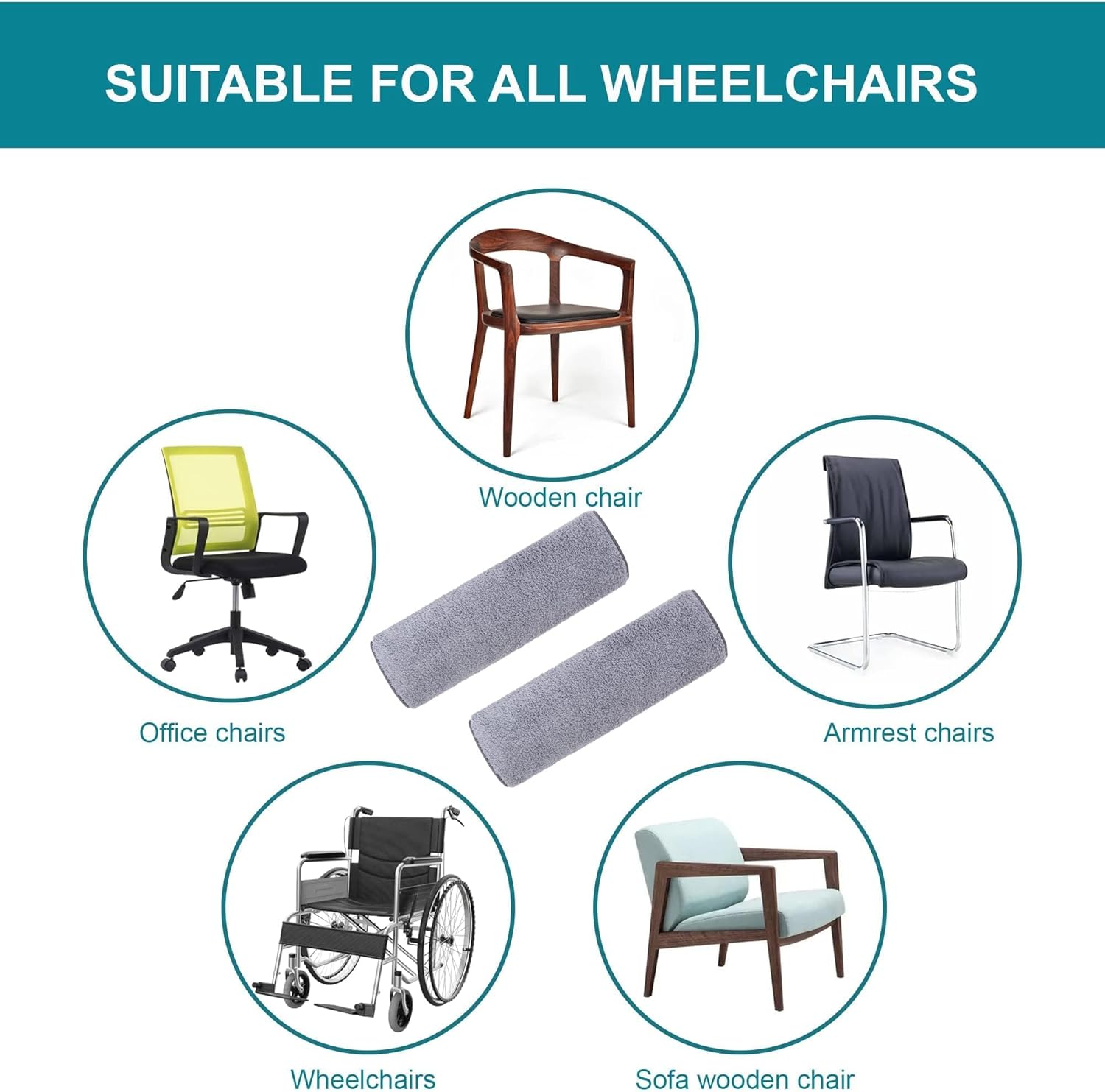 2 fundas para reposabrazos de silla de ruedas, tiras autoadhesivas ampliadas, cómodas y protectoras para sillas de ruedas, sillas de oficina y