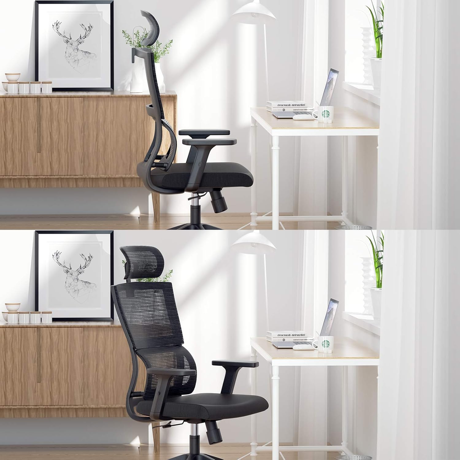 Silla de oficina ergonómica con soporte lumbar mejorado y reposacabezas ajustables, silla de escritorio con respaldo alto de malla, silla de