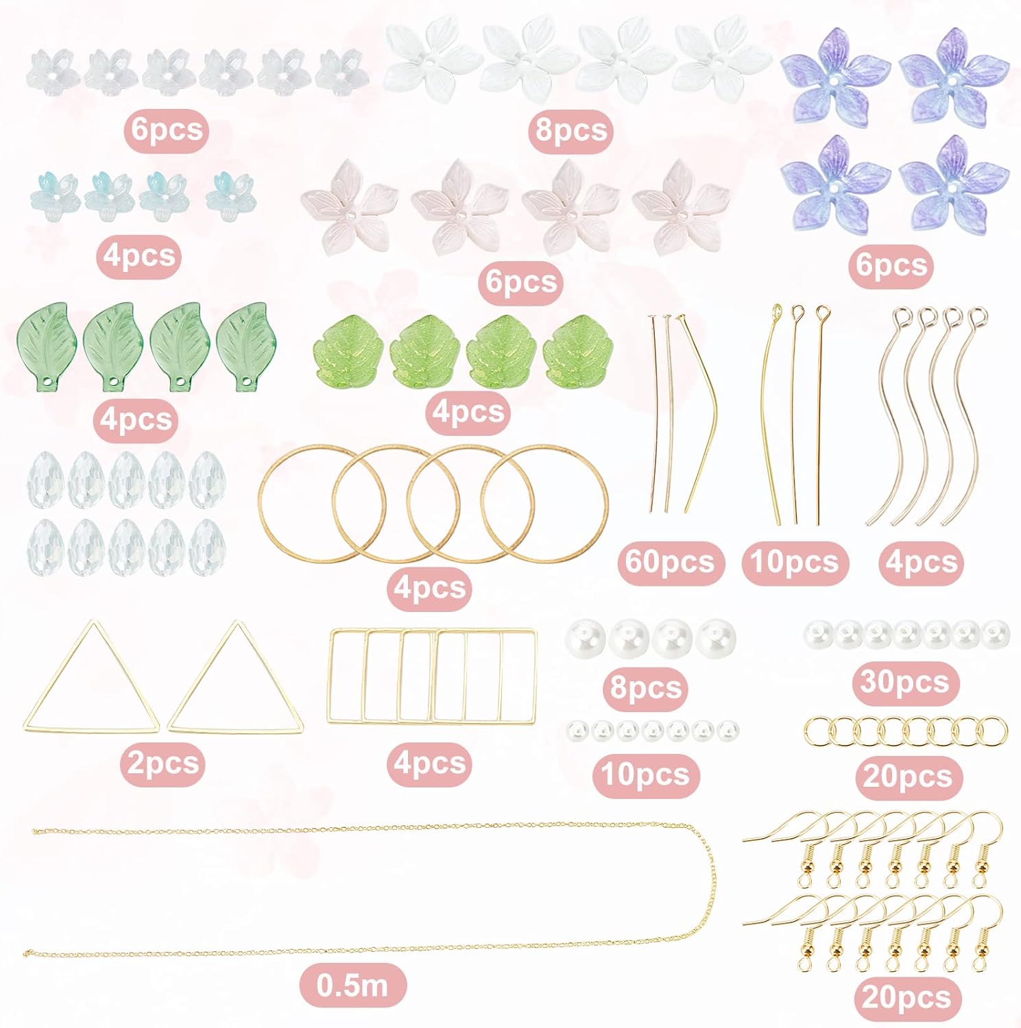 SUNNYCLUE 1 caja, 10 pares de dijes de flores de resina para bricolaje, abalorios de perlas, cuentas de vidrio, hallazgos, kit de fabricación de