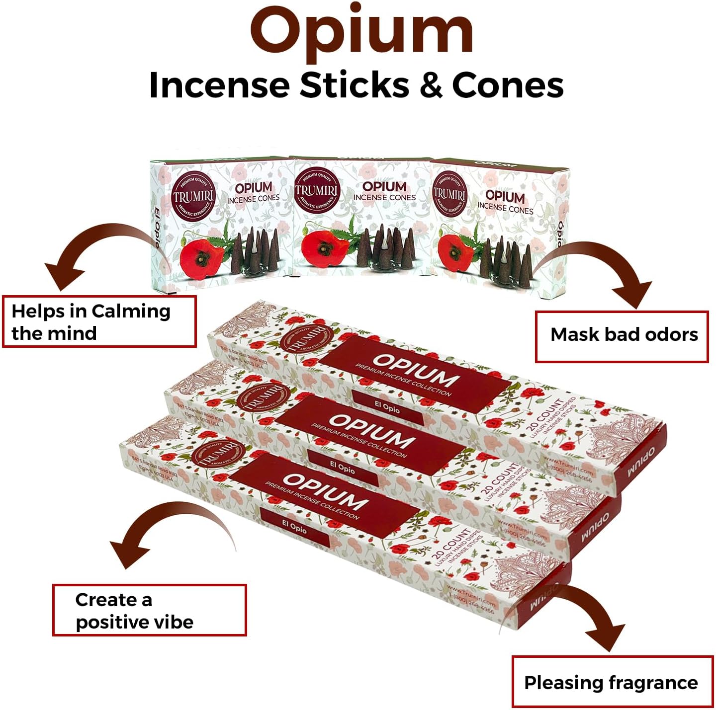 Paquete combinado de varillas de incienso y conos de incienso perfumados de opio, 60 varillas de incienso + 30 conos de insencia, incienso, conos de