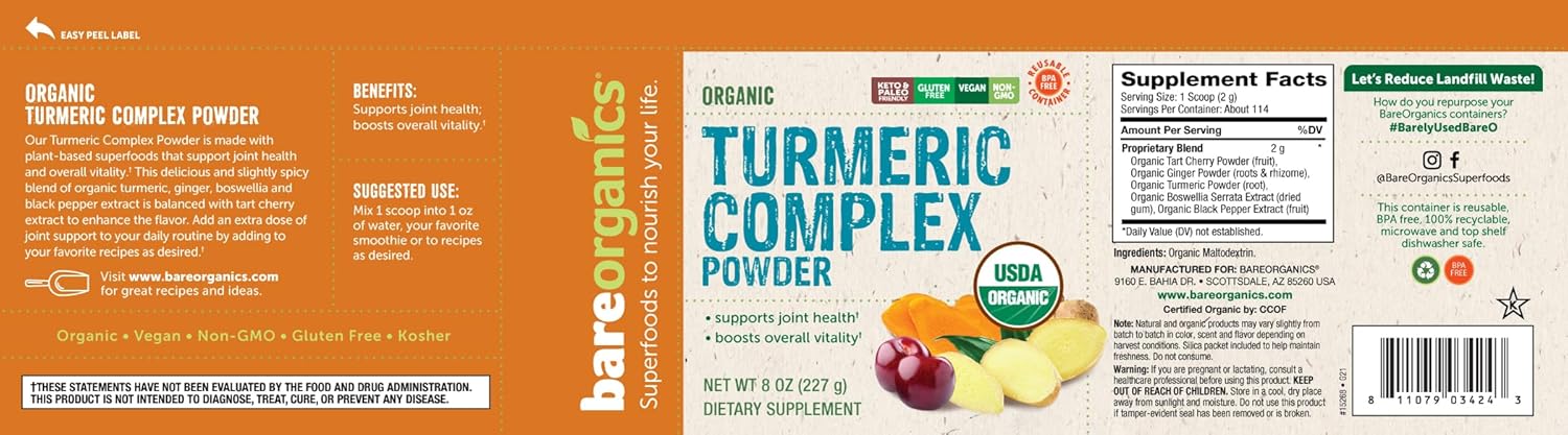 BareOrganics Polvo complejo de cúrcuma (orgánico)