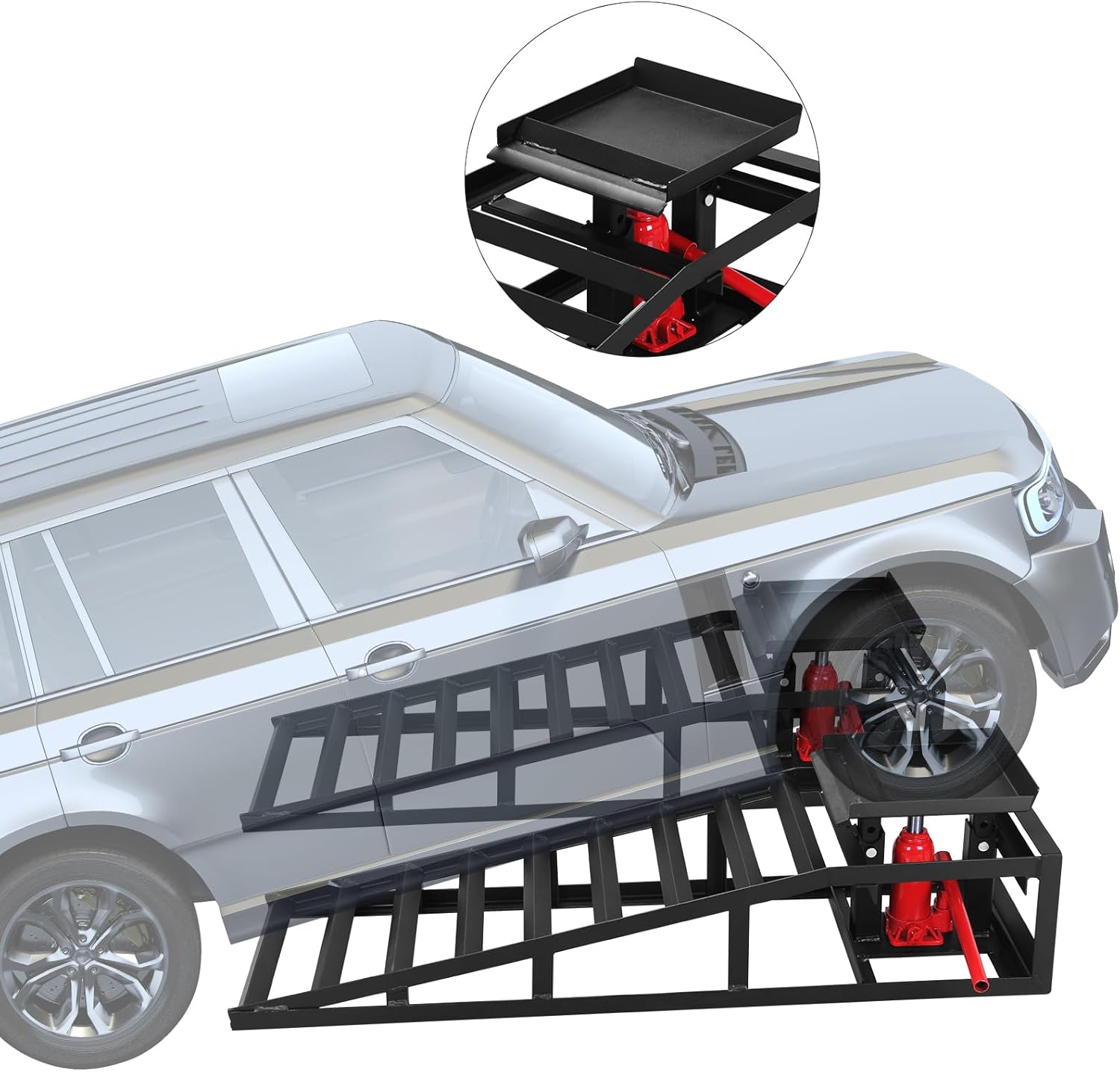 Paquete de 2 rampas hidráulicas de servicio para auto, camión, 5T, 10,000 libras, rampas hidráulicas para automóvil, camión, remolque, rampas