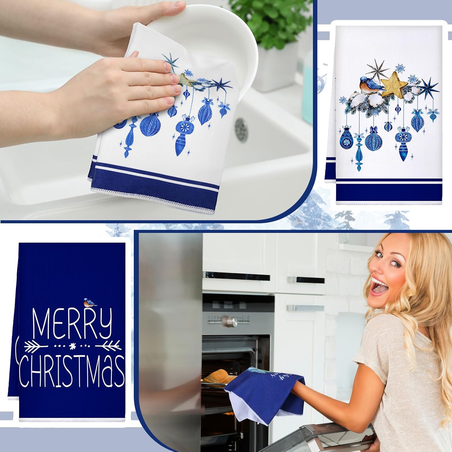 Geyoga 6 paños de cocina de Navidad de 16 x 24 pulgadas, absorbentes, paños de cocina, decoración de cocina de Navidad para Navidad, vacaciones,