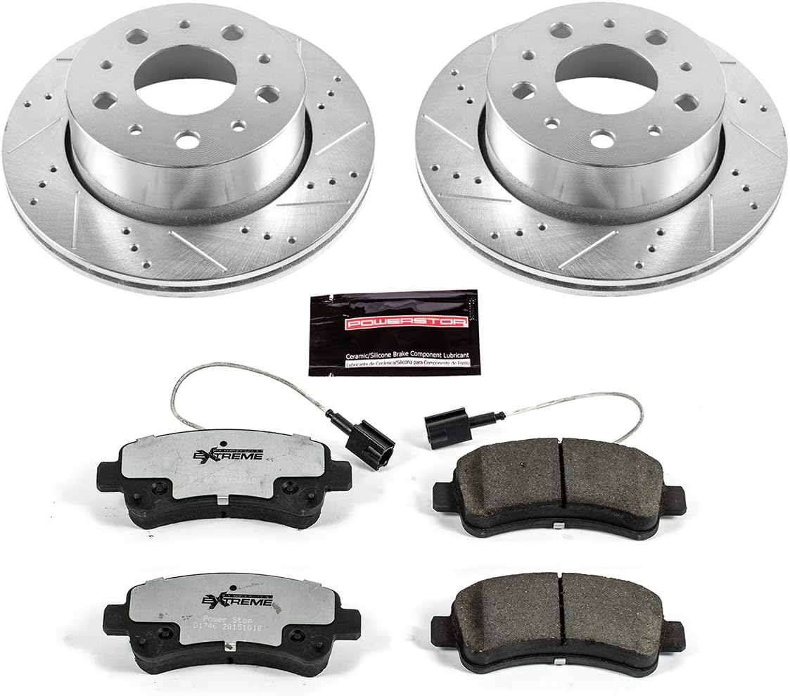 Power Stop K7313-36 Kit de freno trasero Z36 para camión y remolque, pastillas de freno de cerámica de fibra de carbono y rotores de freno