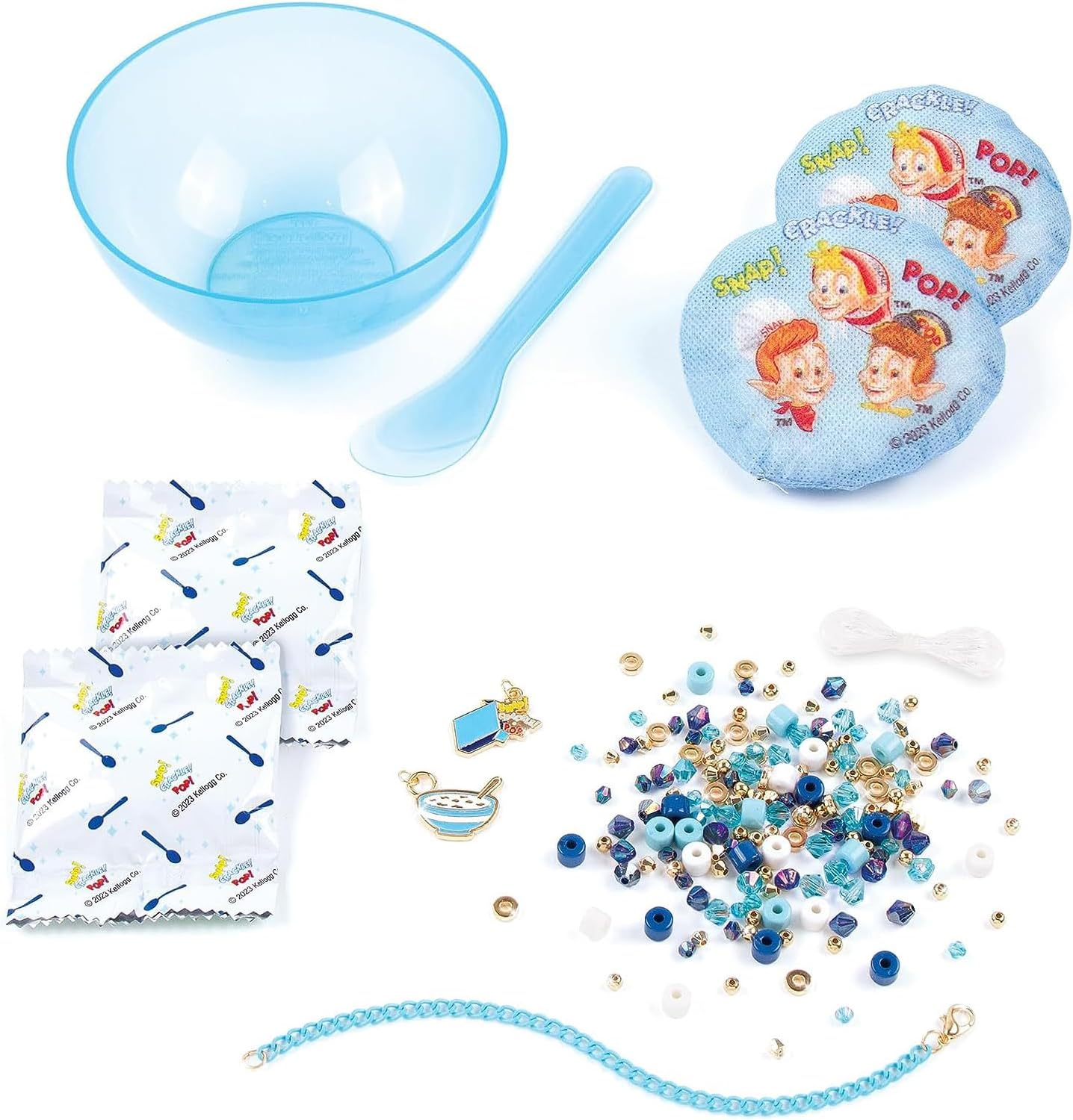 Make It Real Kellogg’s Cerealsly Cute – Rice Krispies – Kit de pulsera de bricolaje, 178 piezas, dijes de Snap-Crackle-Pop, crea 4 pulseras