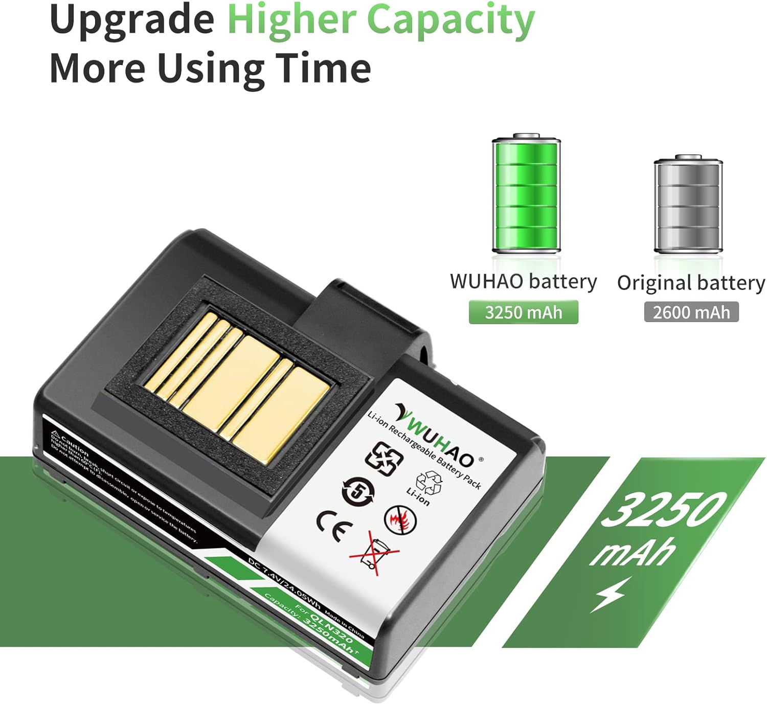 WUHAO Batería de repuesto para impresora Zebra ZQ520 2023 actualizada 3250mAh para impresoras Zebra QLn320 QLn220 ZQ500 ZQ510 ZQ610 ZQ610HC ZQ620