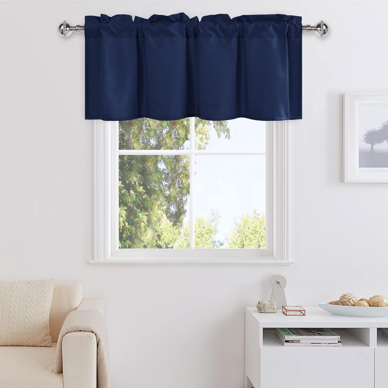 DWCN Cortinas de cenefa para sala de estar, cenefa de ventana color azul marino, cenefa de cortinas cortas para ventana pequeña, cenefa de granja, 1