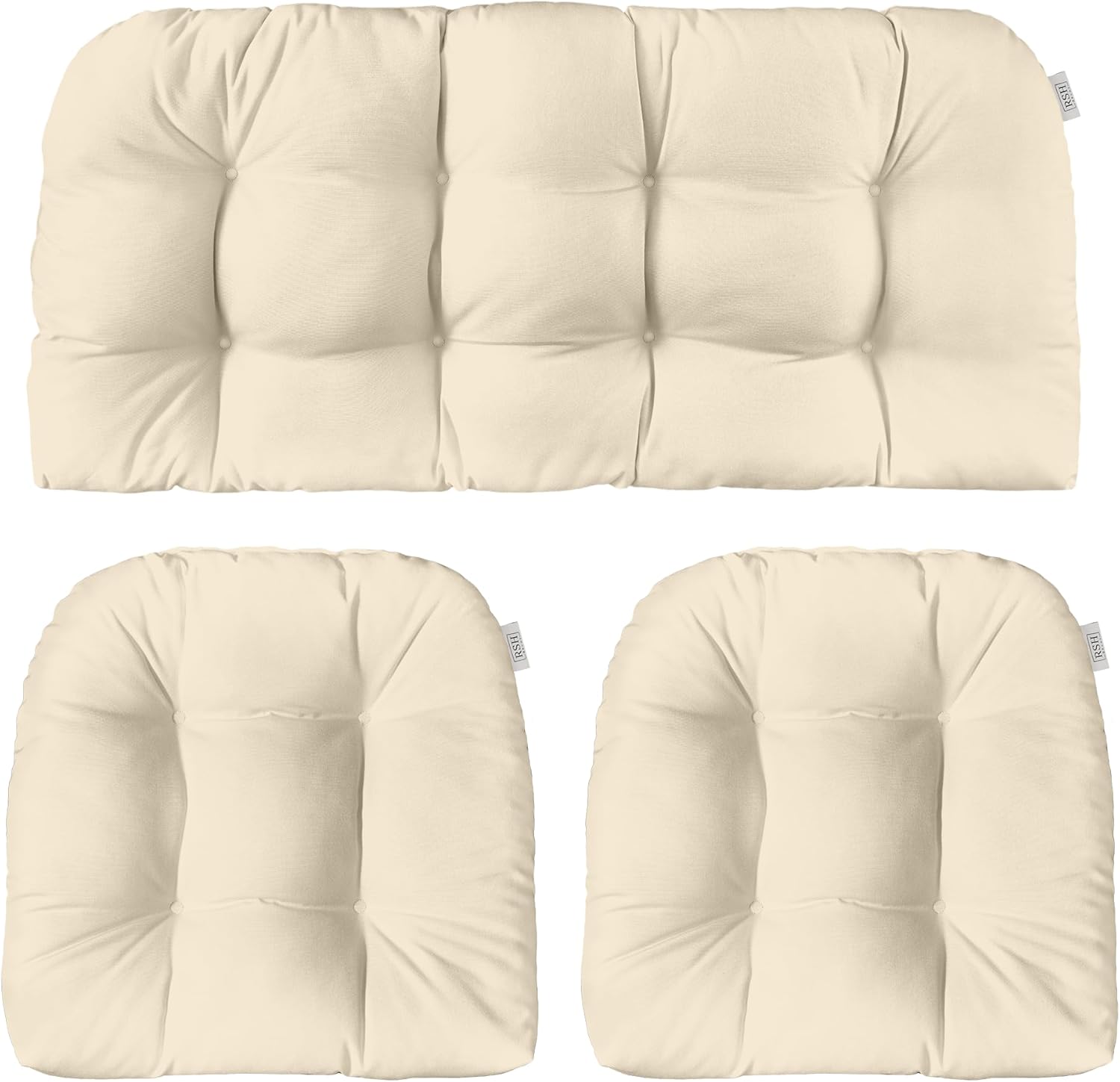 RSH Decor Juego de 3 cojines de mimbre copetudo para interiores y exteriores, 1 sofá biplaza y 2 en forma de U resistentes a la intemperie, elige
