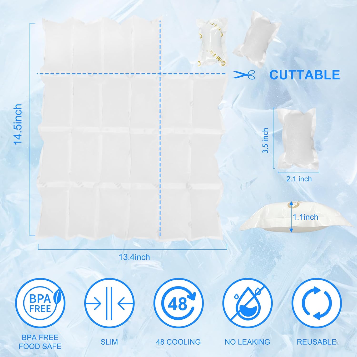 Paquetes de hielo seco para envío de alimentos congelados, paquetes de hielo flexibles para enfriador, paquete de congelador de gel reutilizable y