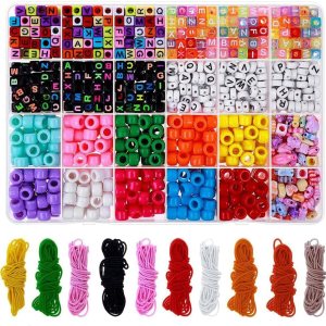 Kit de joyería para hacer cuentas de letras, 1000 piezas de cuentas acrílicas de letras de poni, accesorios de cuentas con cordón elástico colorido Kit de joyería para hacer cuentas de letras, 1000 piezas de cuentas acrílicas de letras de poni, accesorios de cuentas con cordón elástico colorido