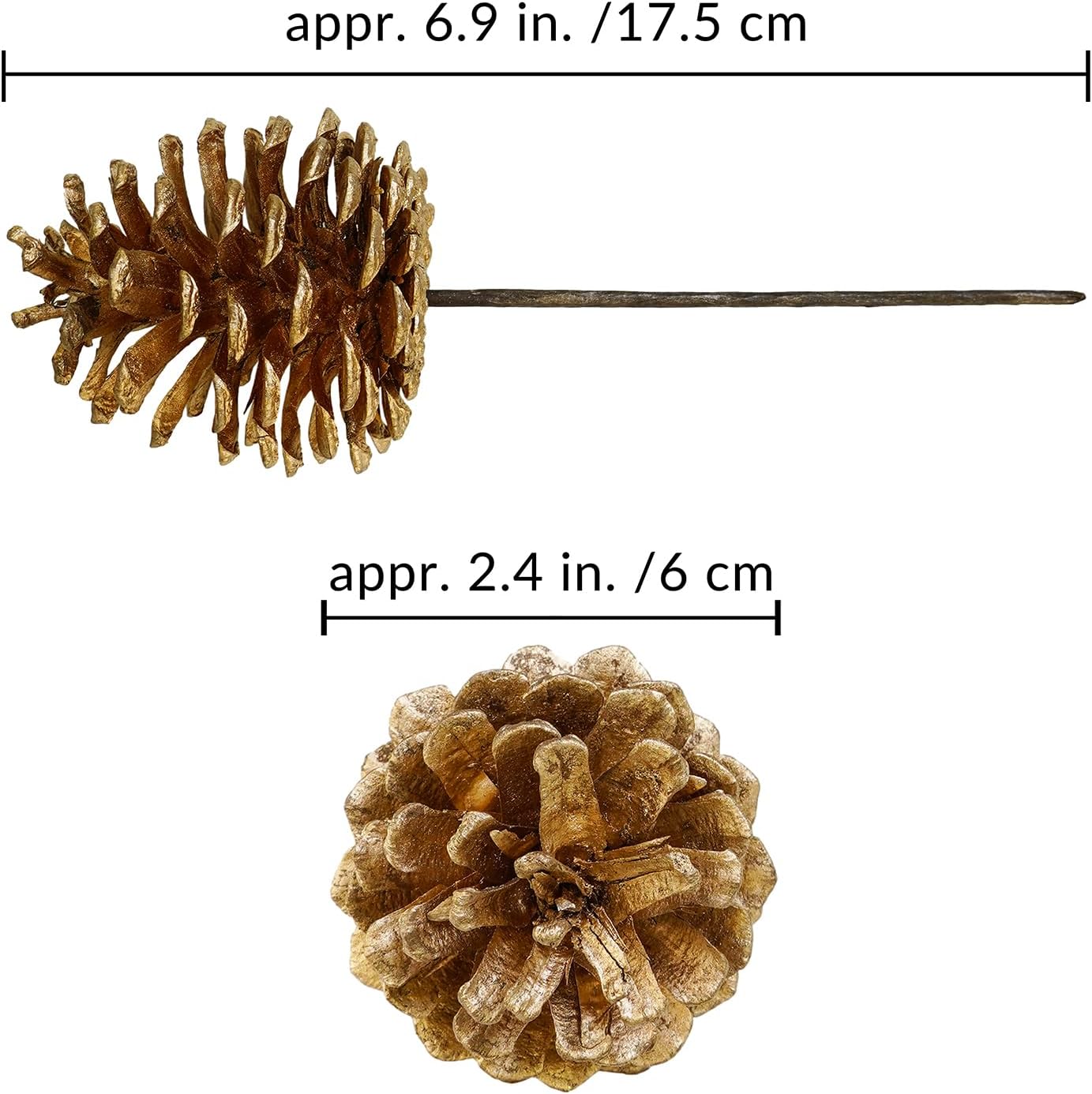 Winlyn 20 púas de cono de pino dorado, adornos de Navidad, piñas florales, tallos decorativos de piña natural con alambre de 6.9 pulgadas de alto